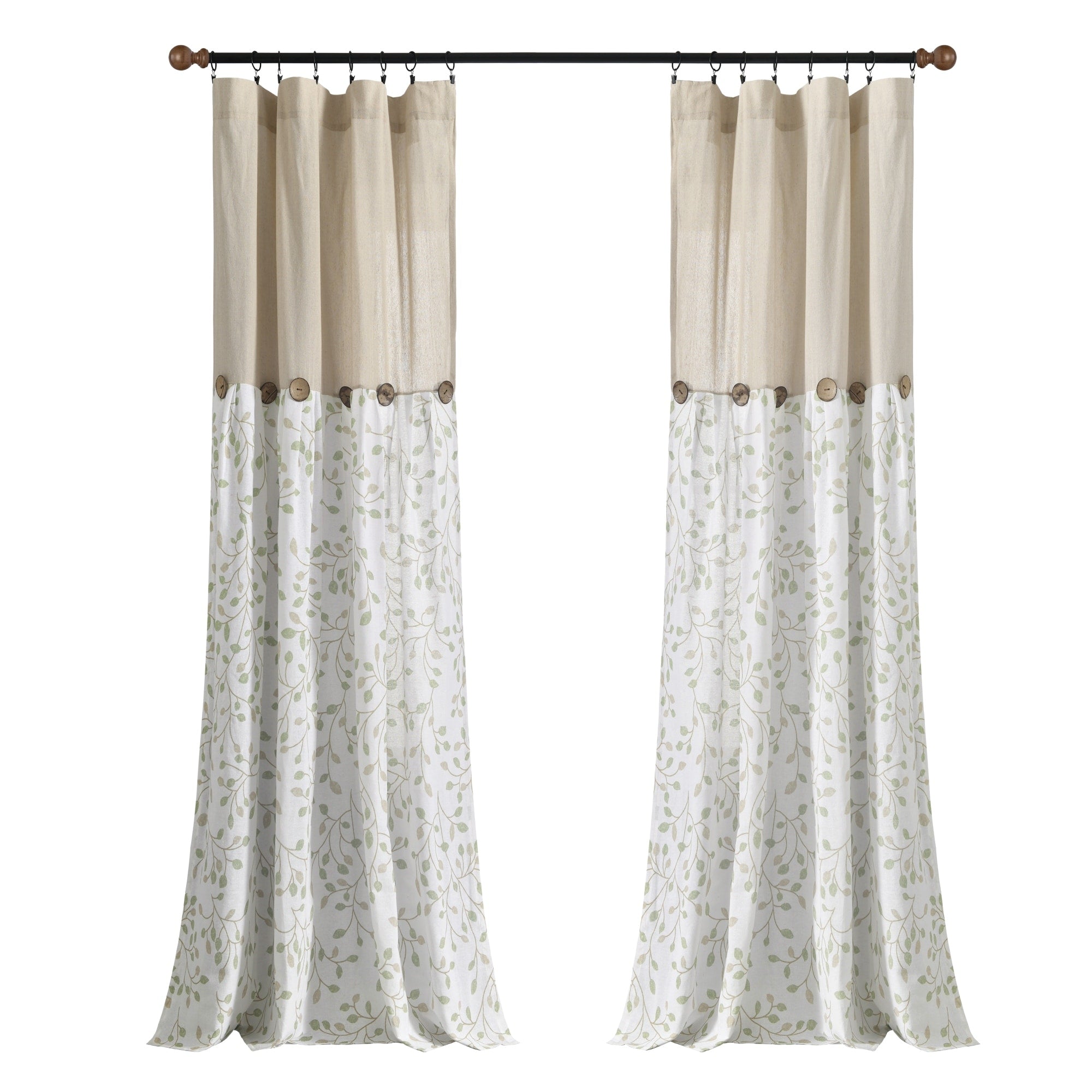 Lush Decor Linen Button Botanical Garden Window Curtain Panels Single