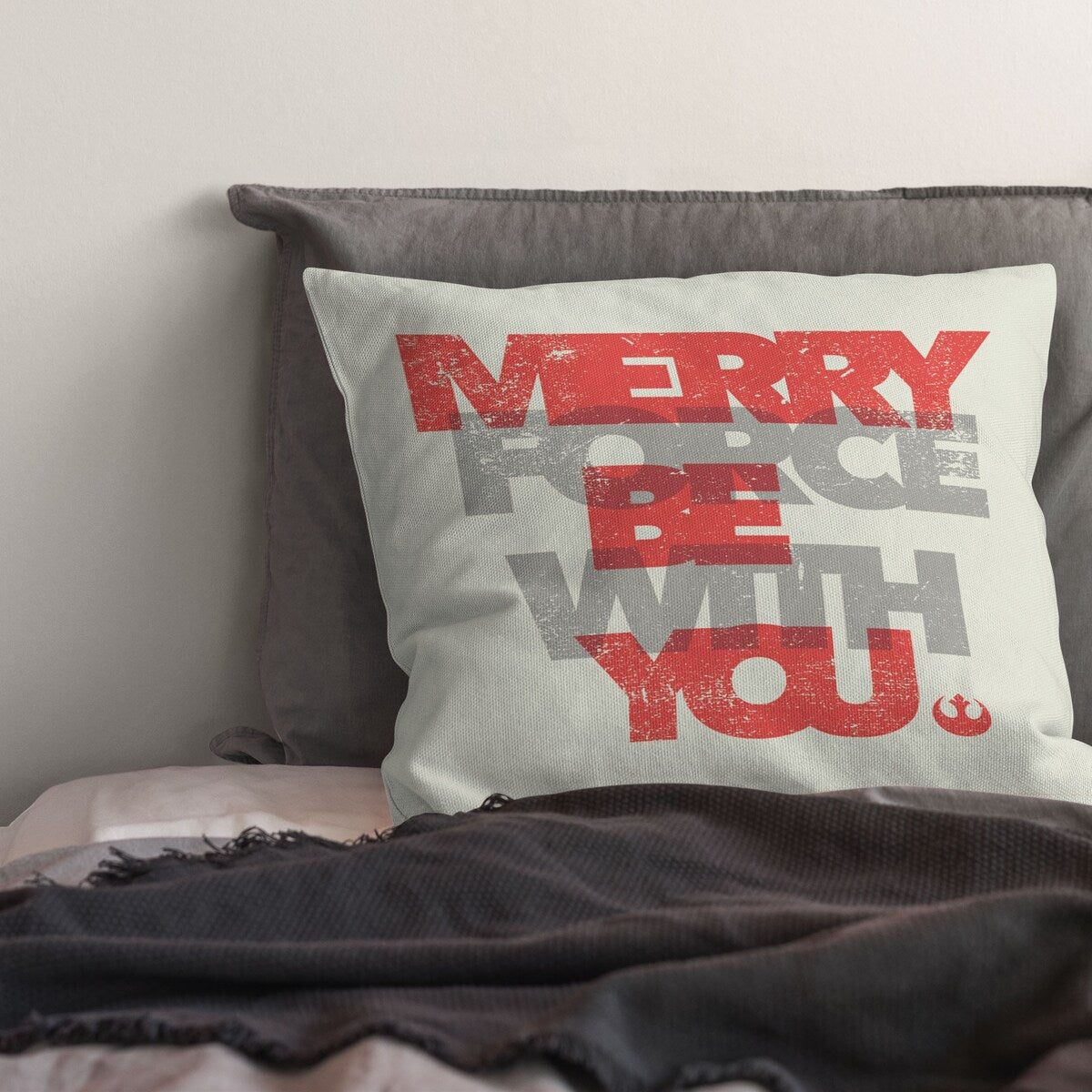 Star Wars Classic Merry Force with You Printed Throw Pillow - White