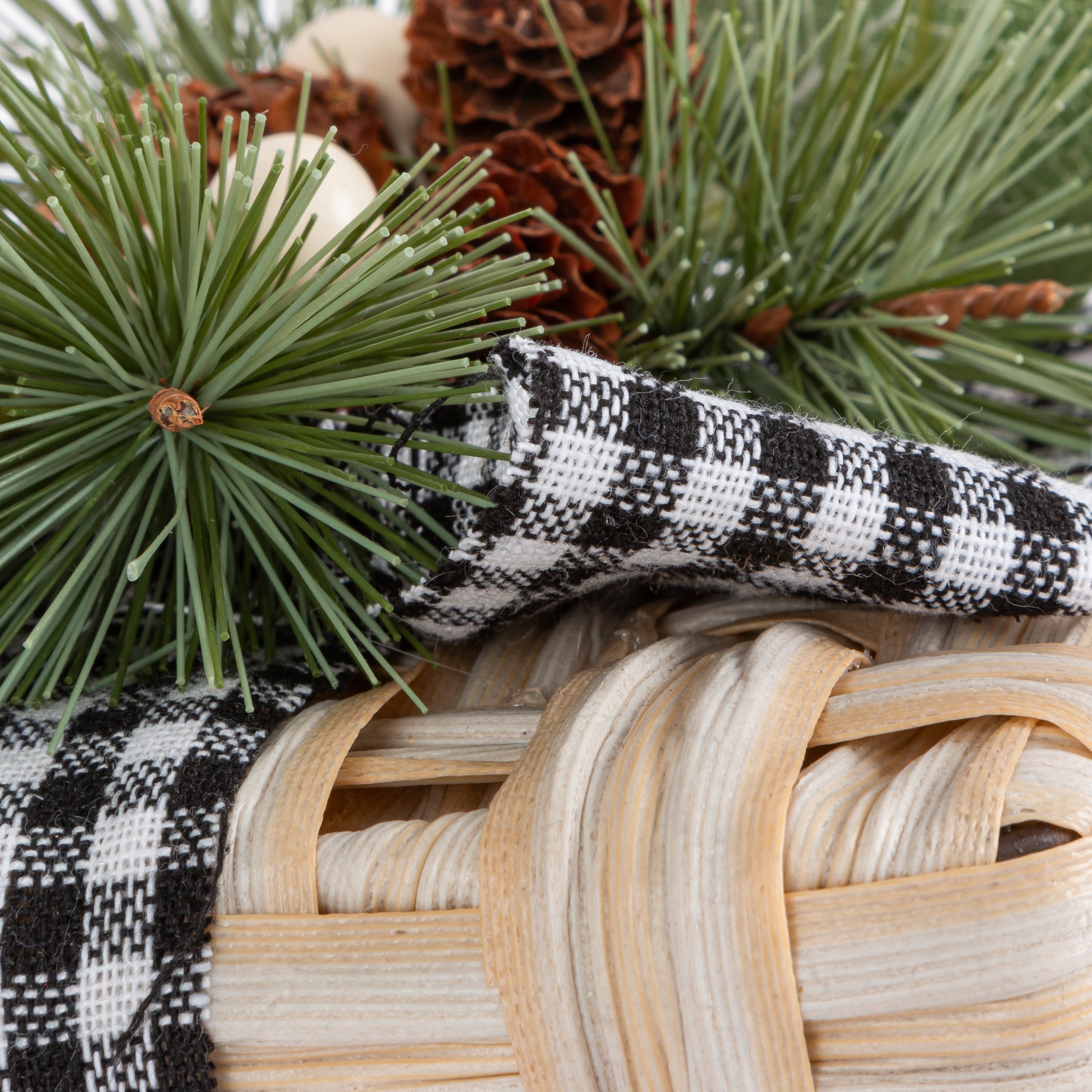 Woven Nested Box Decor with Pine Cones and Bow Set of 3