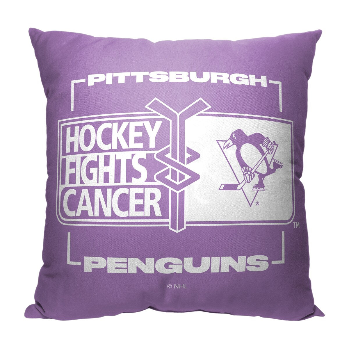 NHL Hockey Fights Cancer Fight For Penguins Printed Throw Pillow - Purple