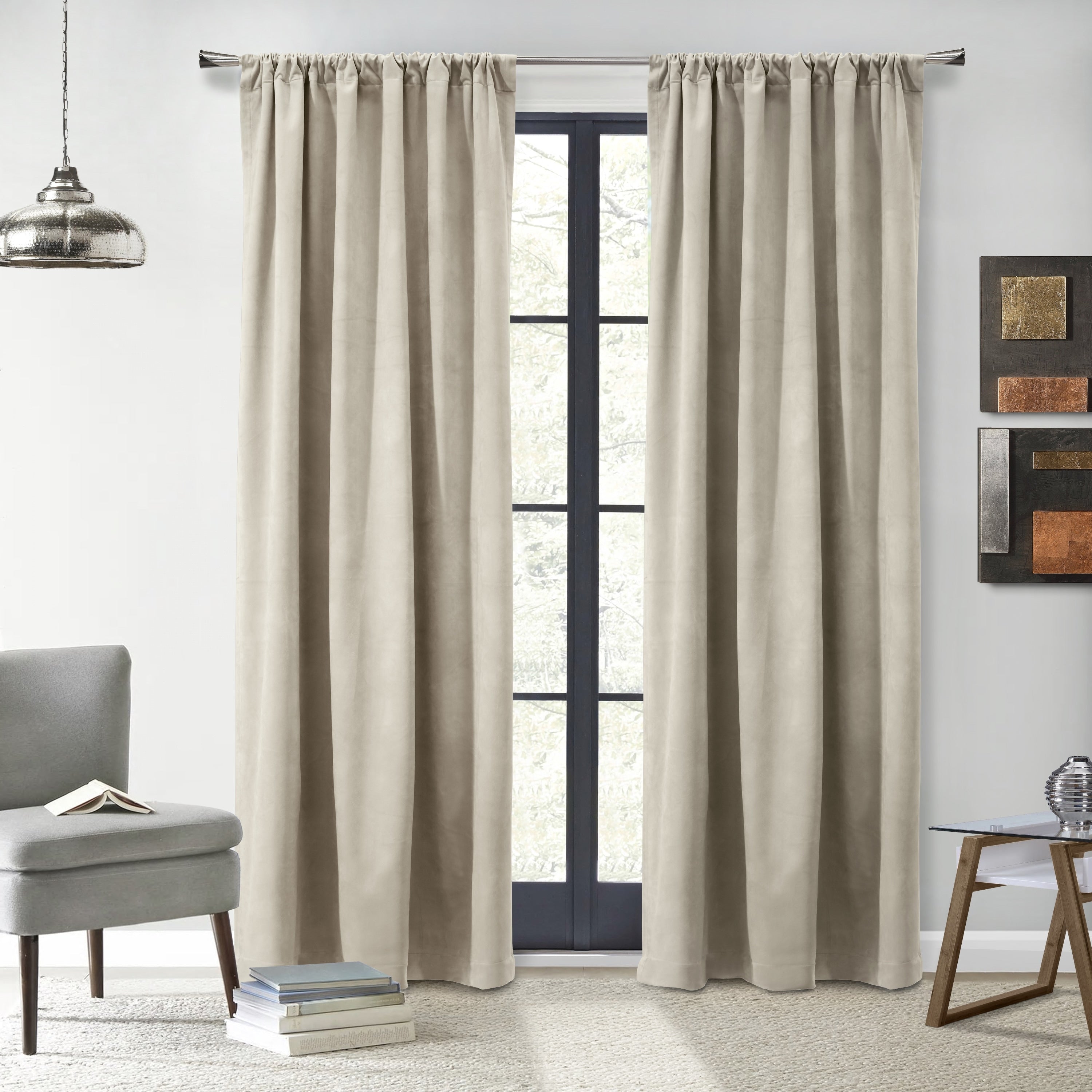 Seren Room Darkening Dual Header Velvety Curtain Panel