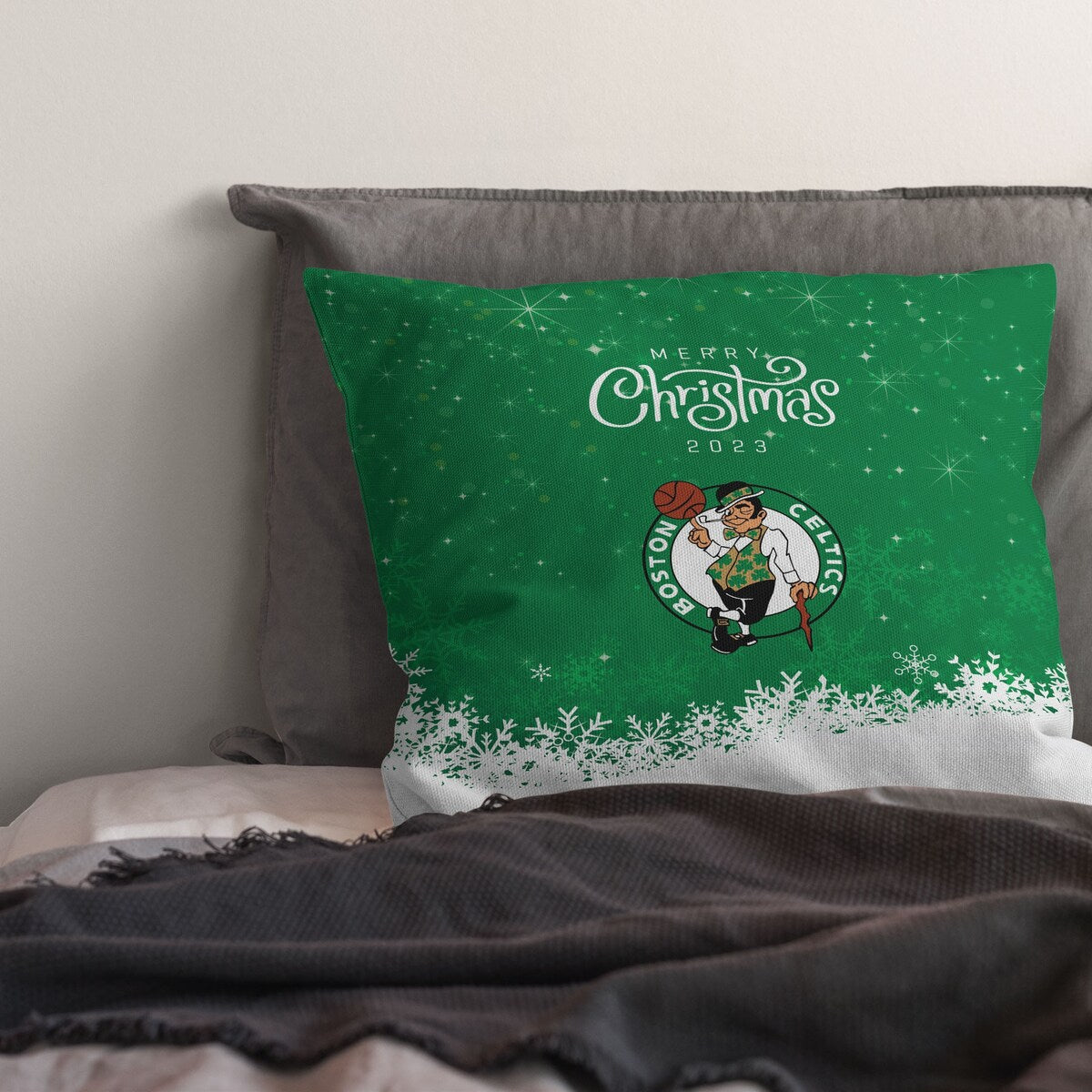 NBA Christmas 2023 Celtics Printed Throw Pillow - Green