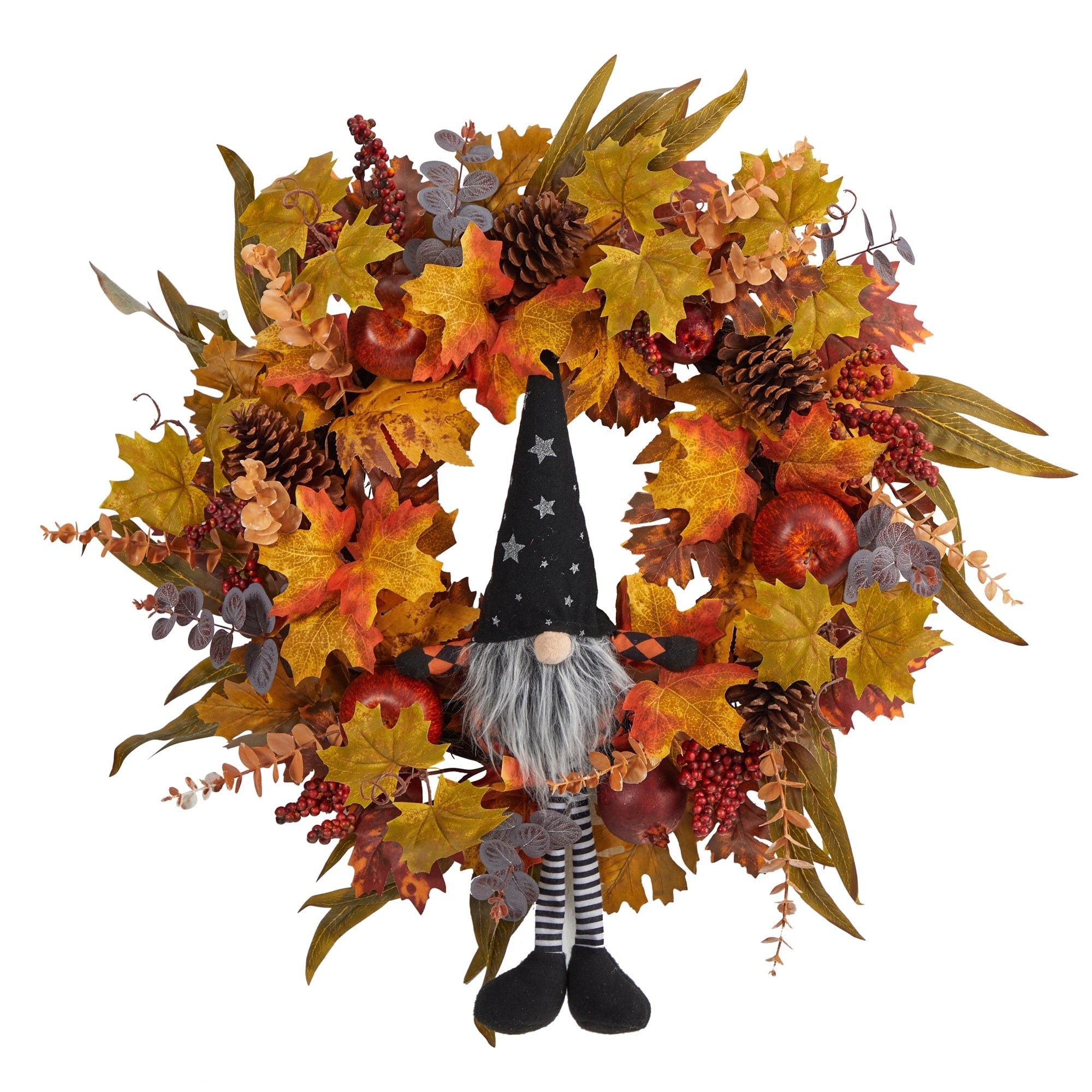 28 Harvest Fall Gnome Artificial Autumn Wreath - 28