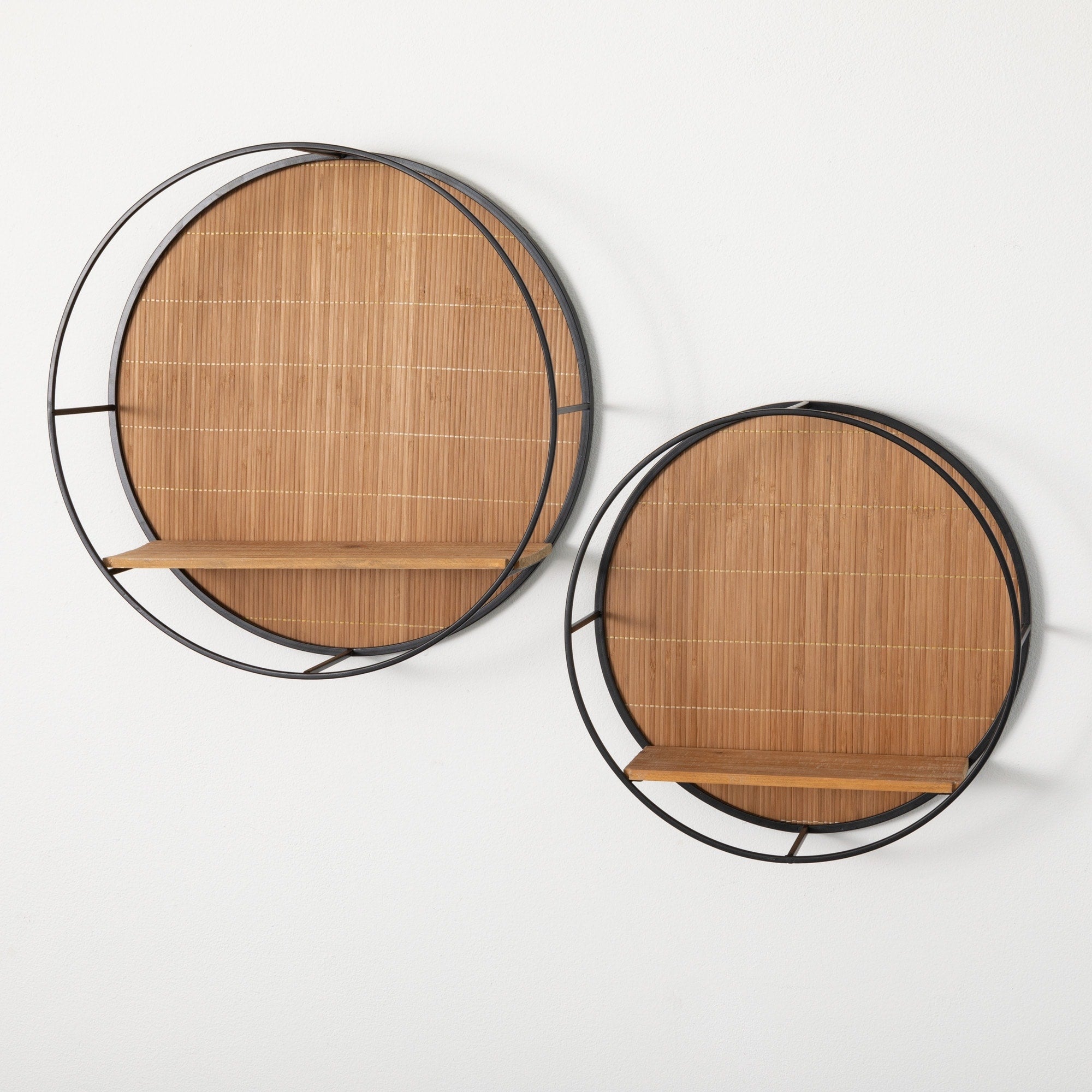 6 x 19 x 19 & 5.5 x 16 x 16 Circular Wood Wall Shelf - Set of 2, Brown - 19L x 6W x 19.25H, 16L x 5.5W x 16H