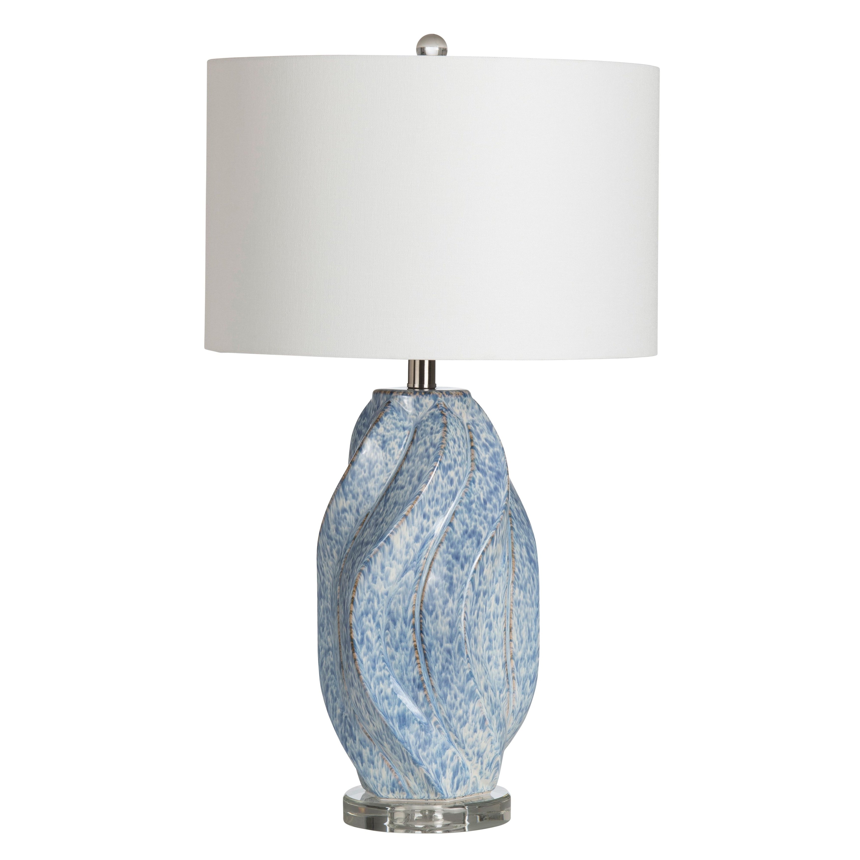 Janice 3-Way Swirl Ceramic Table Lamp with White Linen Shade