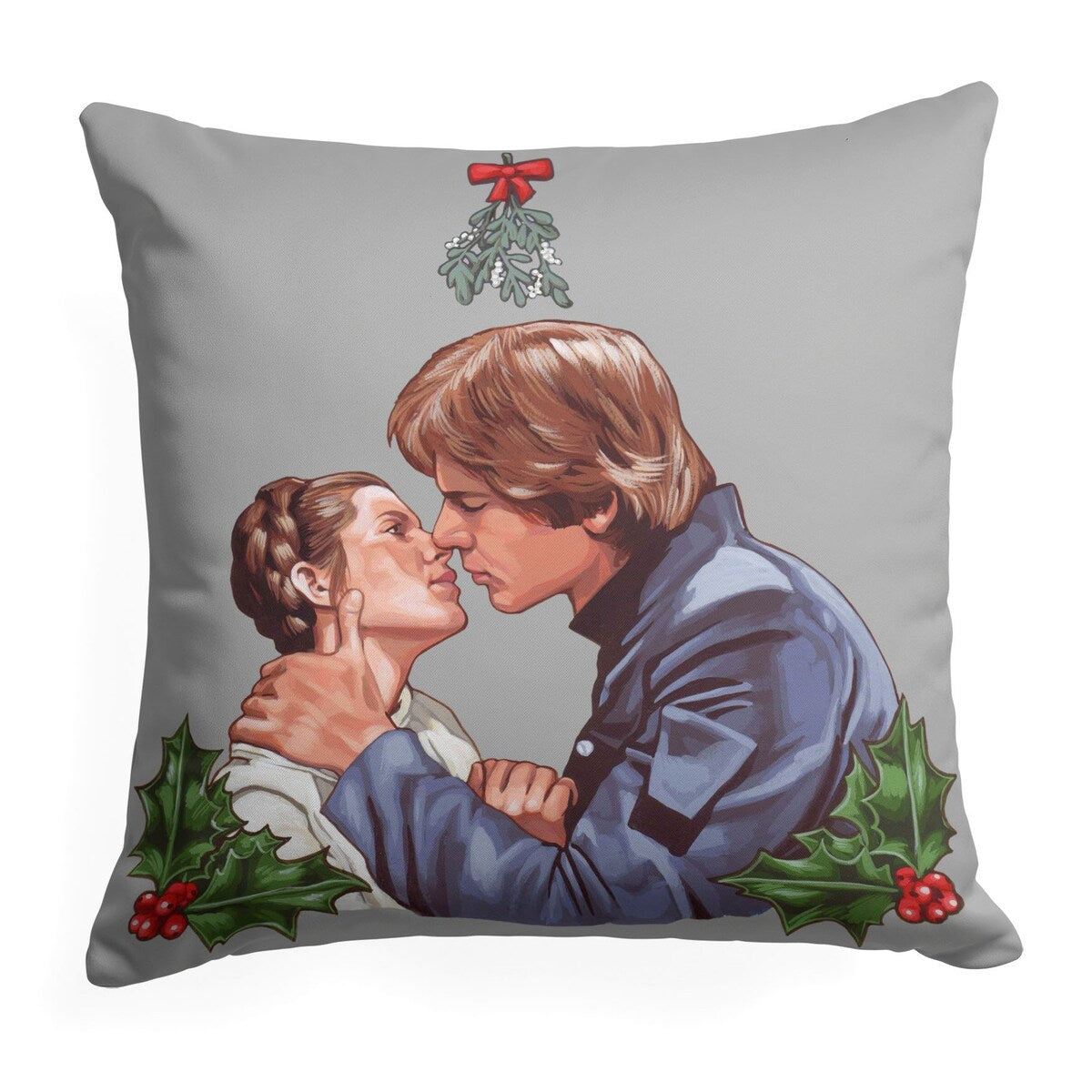 Star Wars Classic Kiss Under the Mistletoe Printed Throw Pillow - Grey