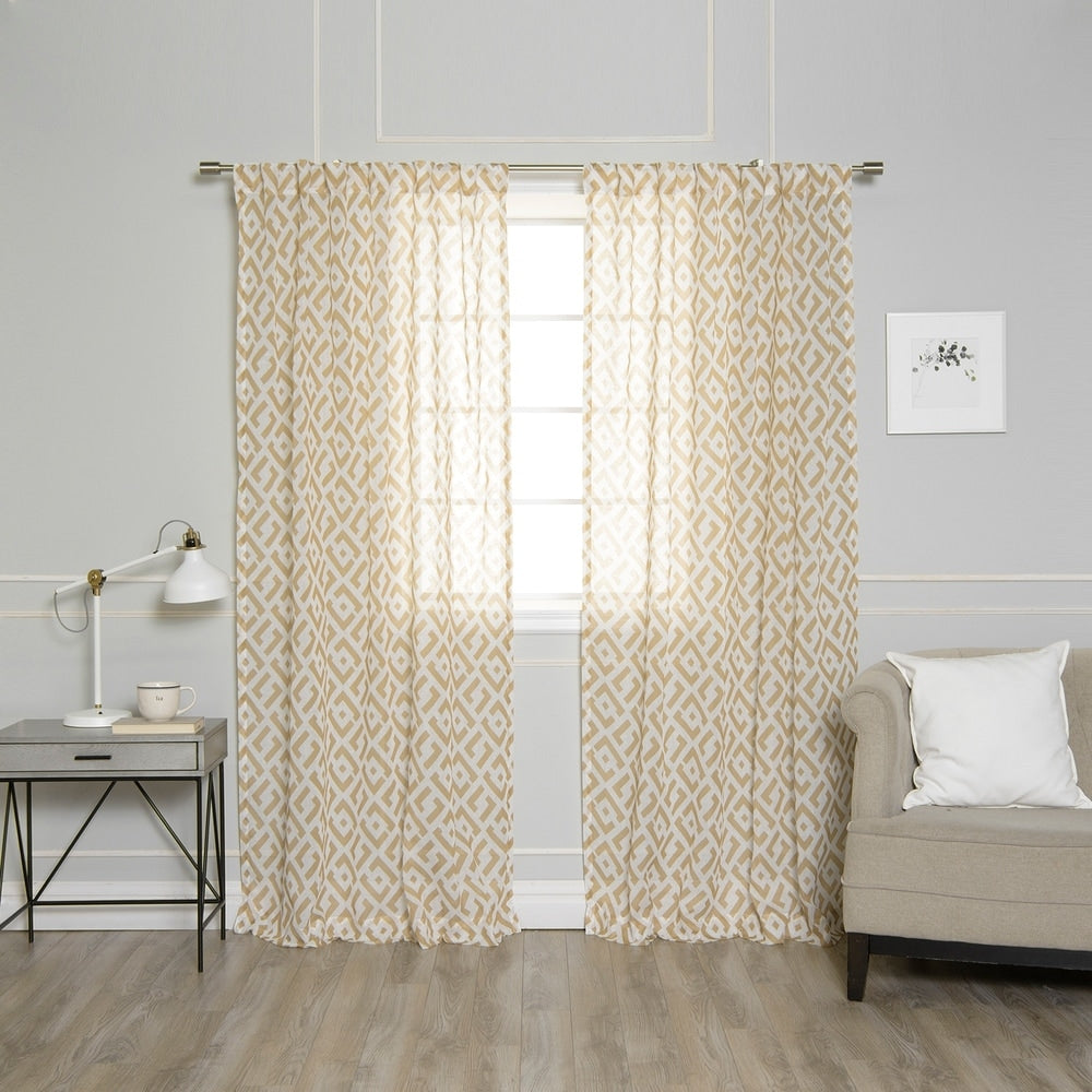 Aurora Home Faux Linen Modern Geometric Curtain Panel Pair