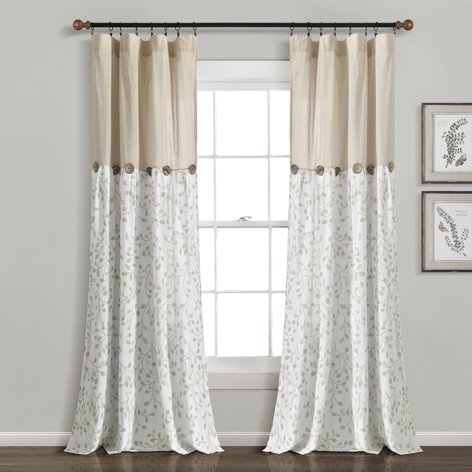 Lush Decor Linen Button Botanical Garden Window Curtain Panels Single