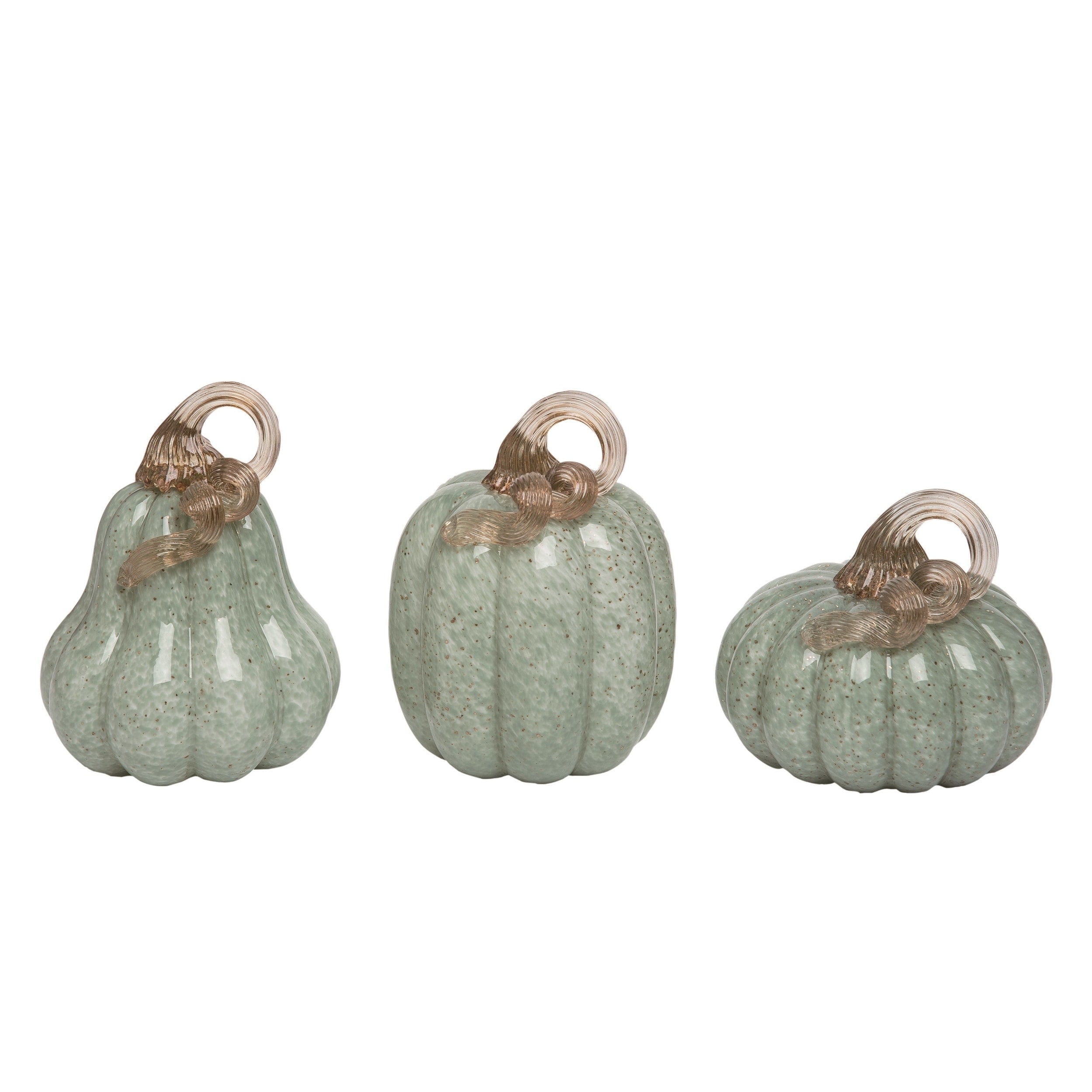 Transpac Glass 6 in. Green Harvest Pumpkins with Accent Set of 3 - Light Green