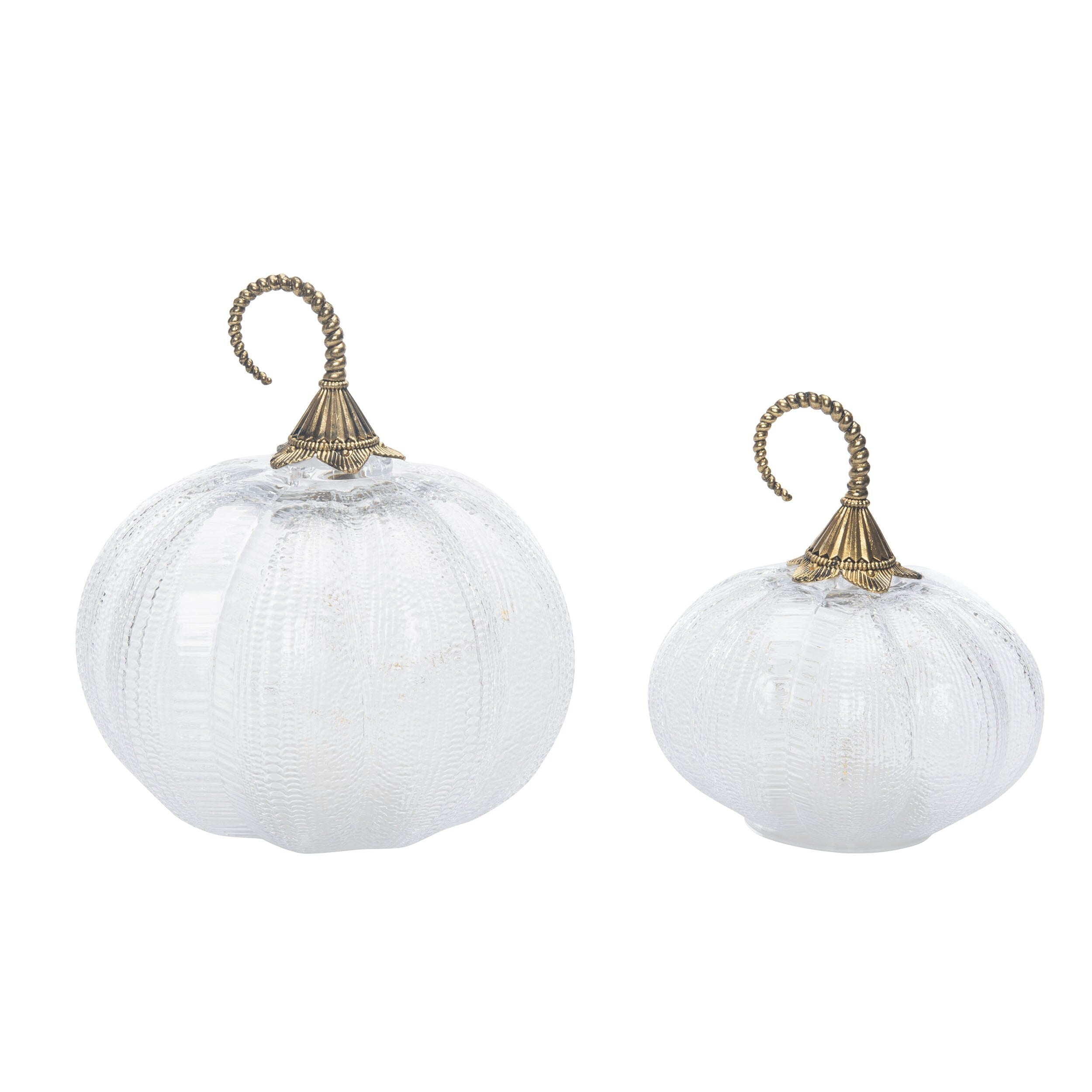 Transpac Glass 8 in. Multicolor Harvest Ripple Pumpkins Set of 2 - Gold/White/Clear