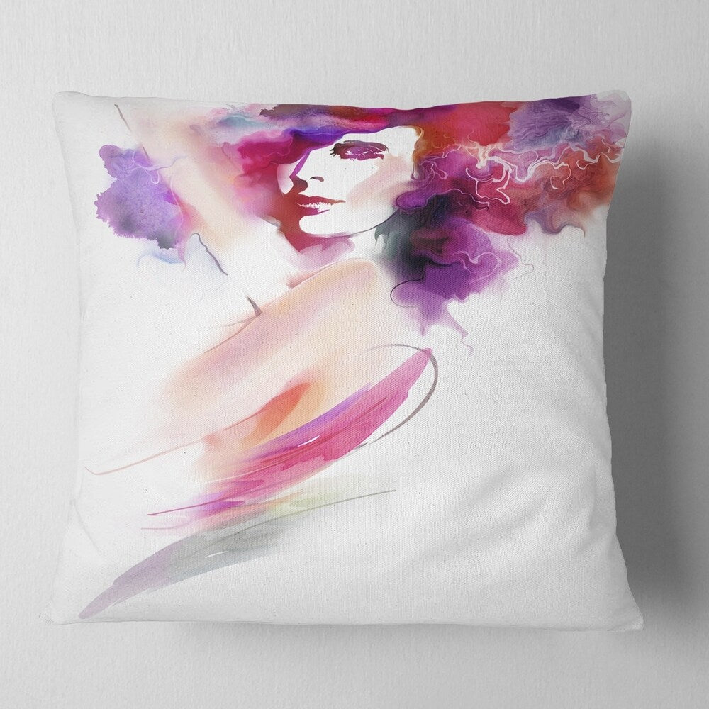 Designart 'Woman with Colors' Portrait Throw Pillow