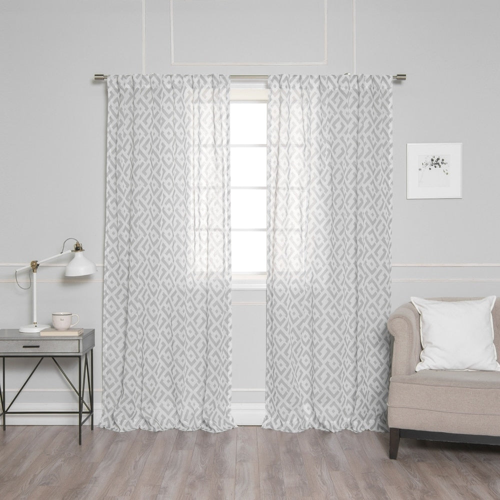 Aurora Home Faux Linen Modern Geometric Curtain Panel Pair