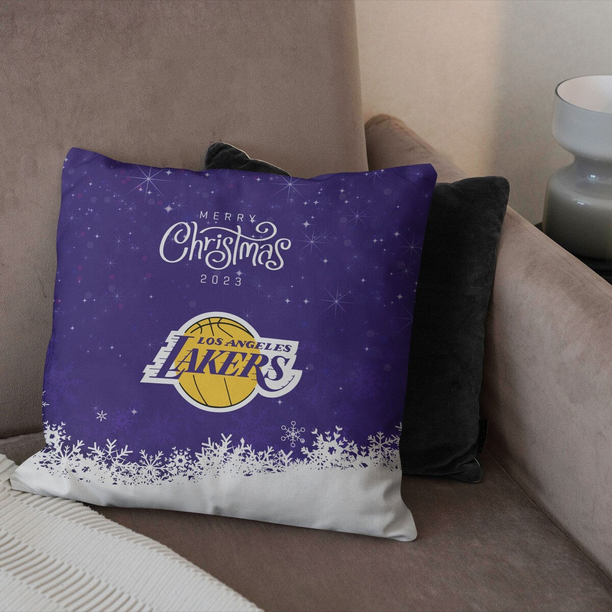 NBA Christmas 2023 Lakers Printed Throw Pillow - Purple