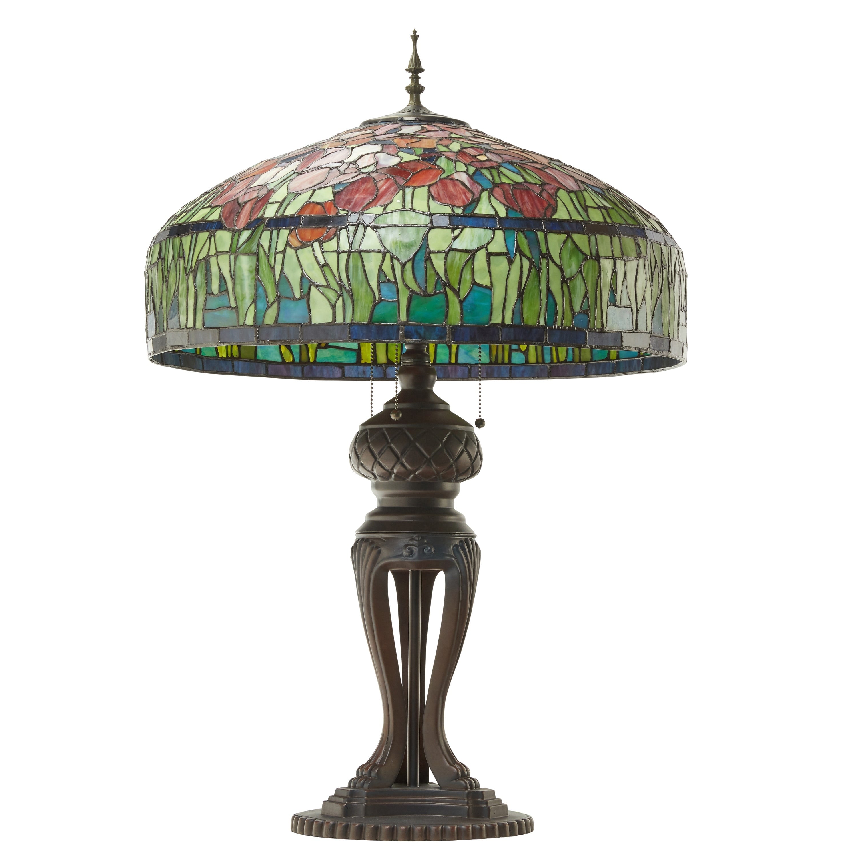 Tulip River of Goods Tiffany-Inspired Red and Green Stained Glass 33.25-Inch Table Lamp - 22 x 22 x 33.25