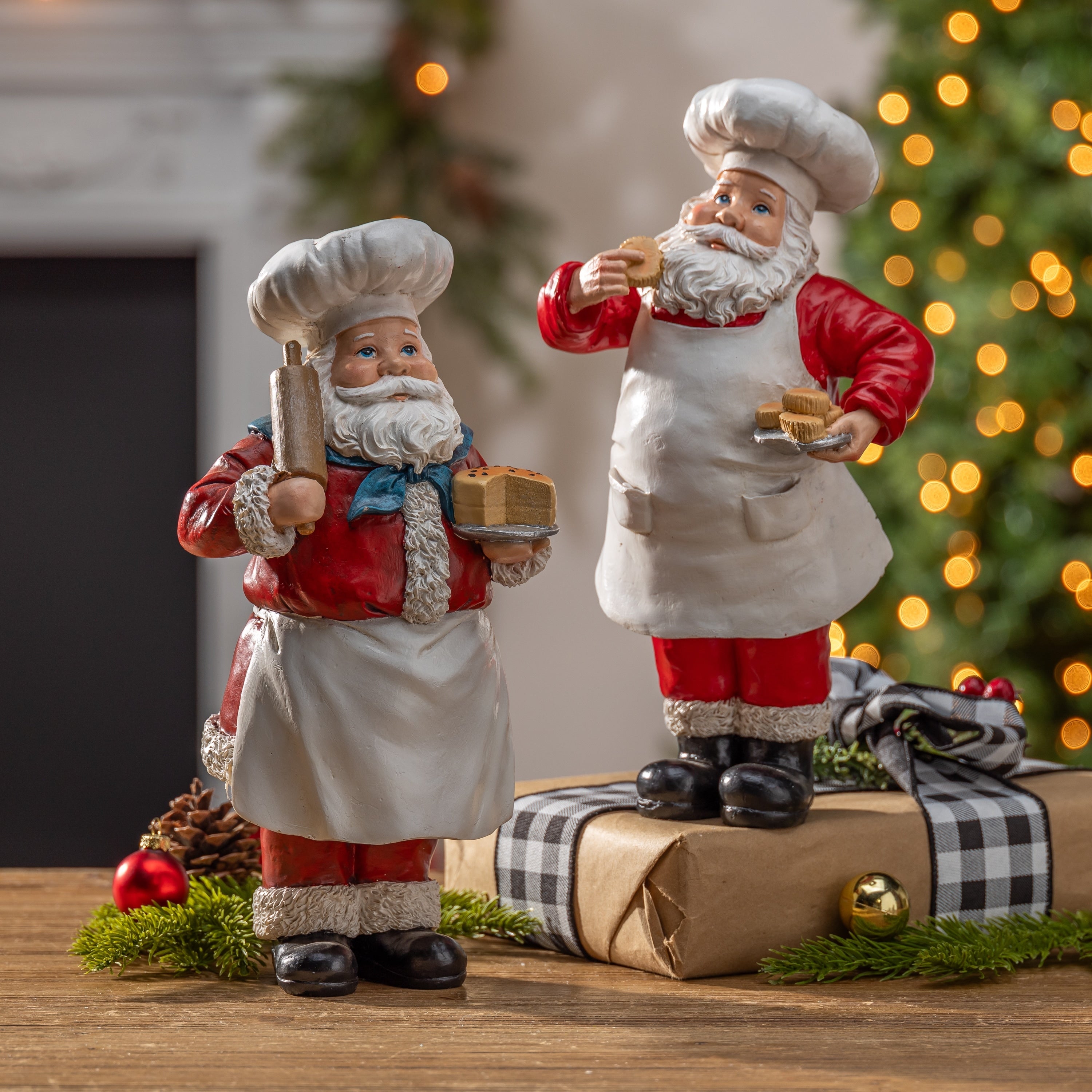 12.2 Inches High Resin Holiday Chef Santa Figurines Set of 2