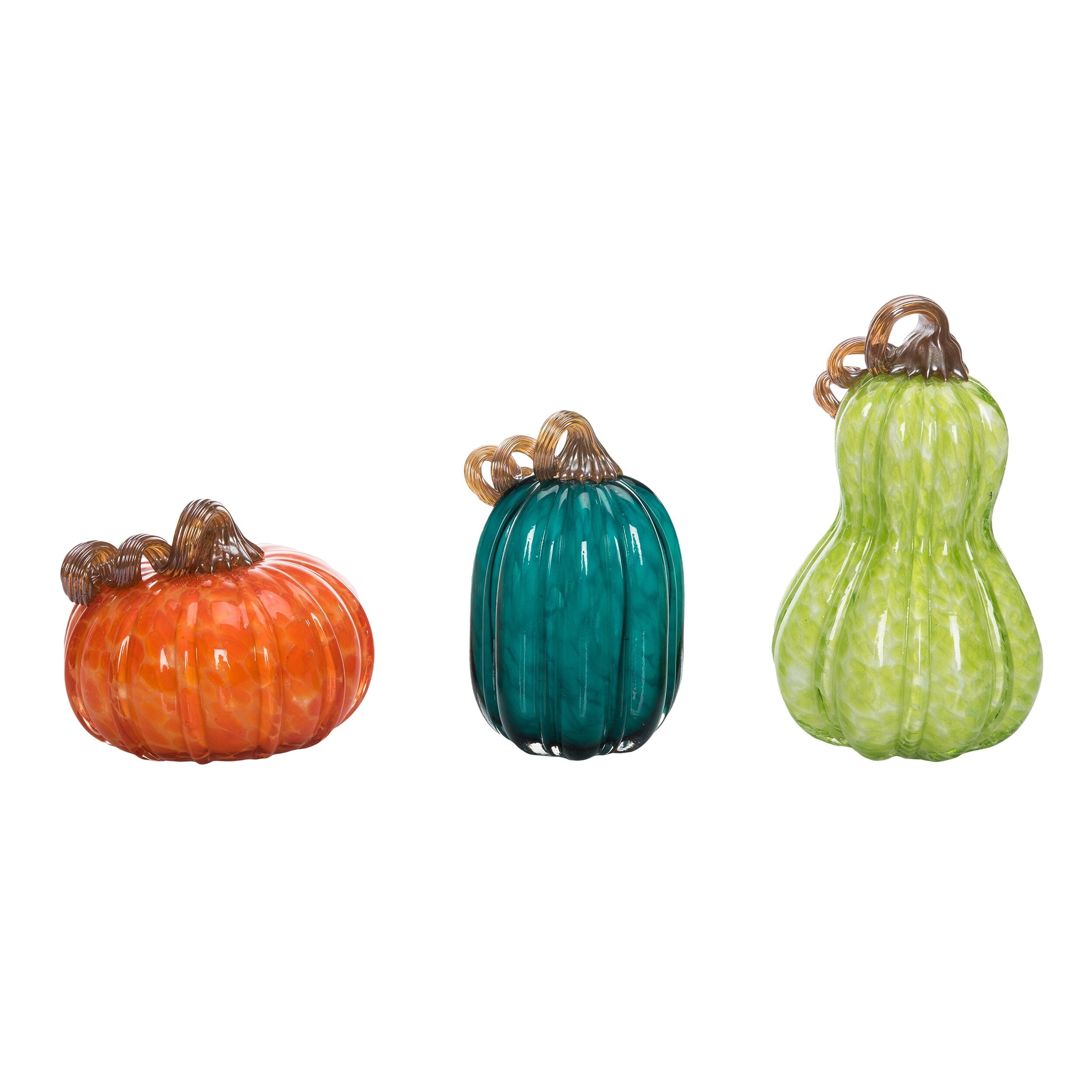 Transpac Glass 8.5 in. Multicolor Harvest Bright Pumpkins Set of 3 - Orange/Green/Lime Green