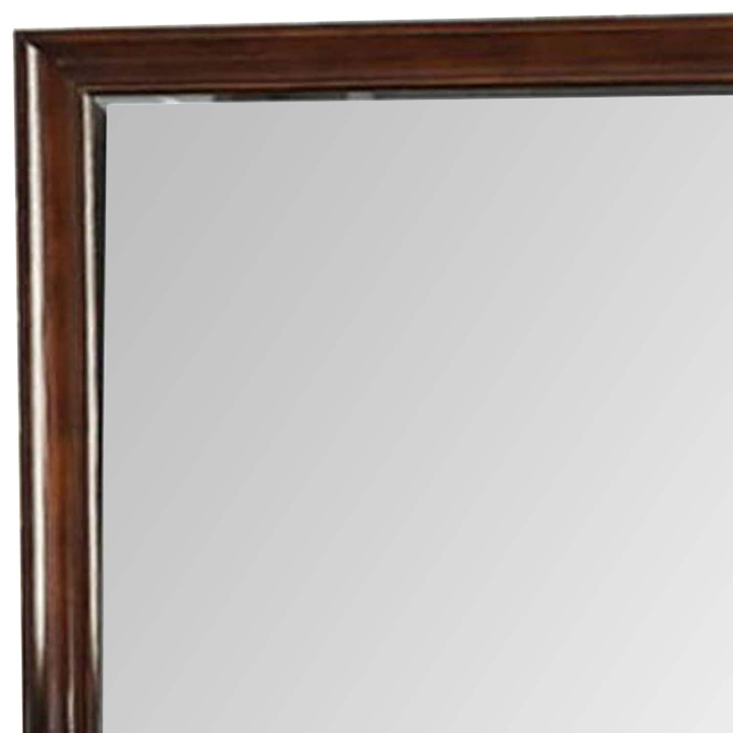 44 Inch Wall Mirror, Molded Trim, Rectangular Wood Frame, Cherry Brown