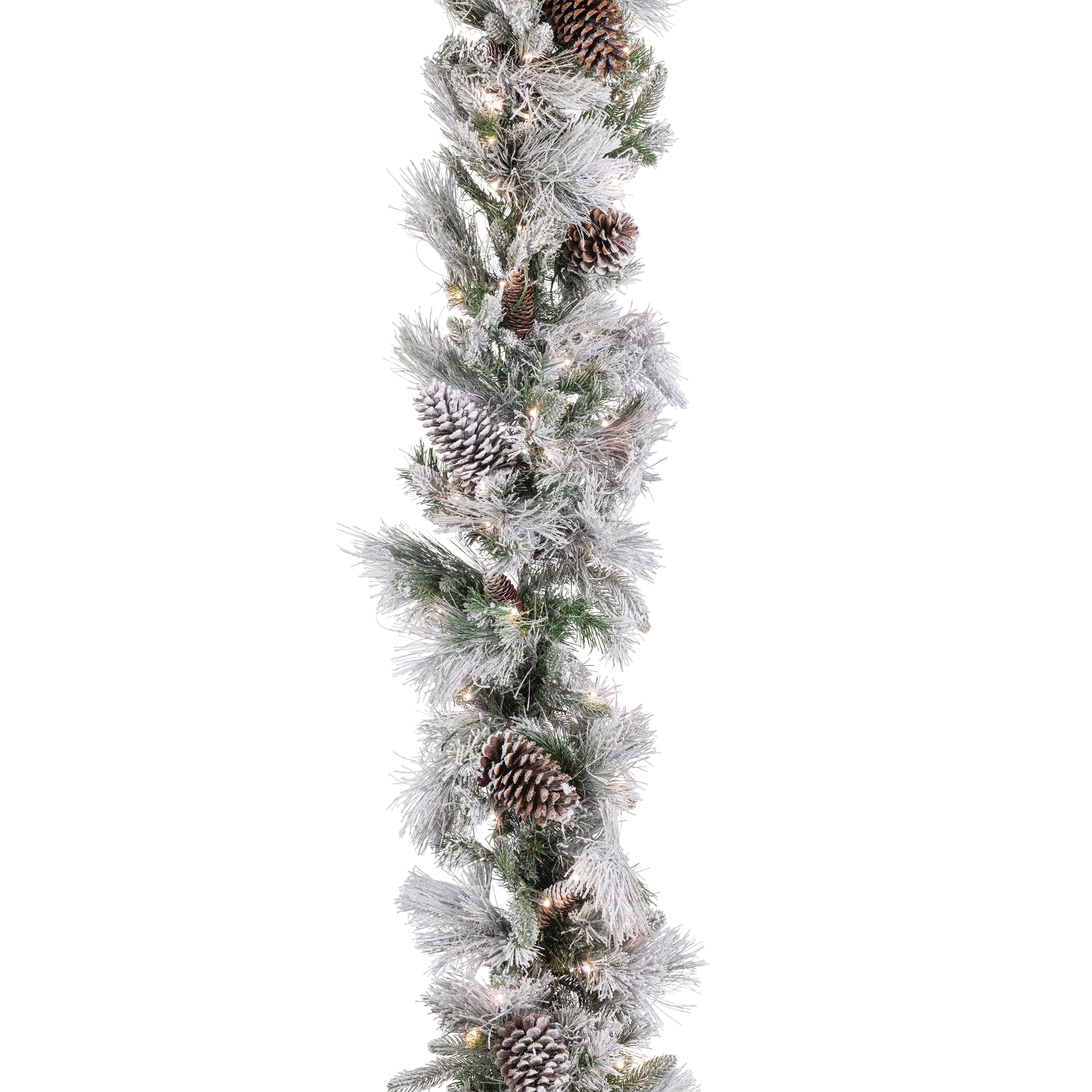 Luxurious 9 Foot Prelit Mixed Tips Garland with Flocking and Glitter - Green