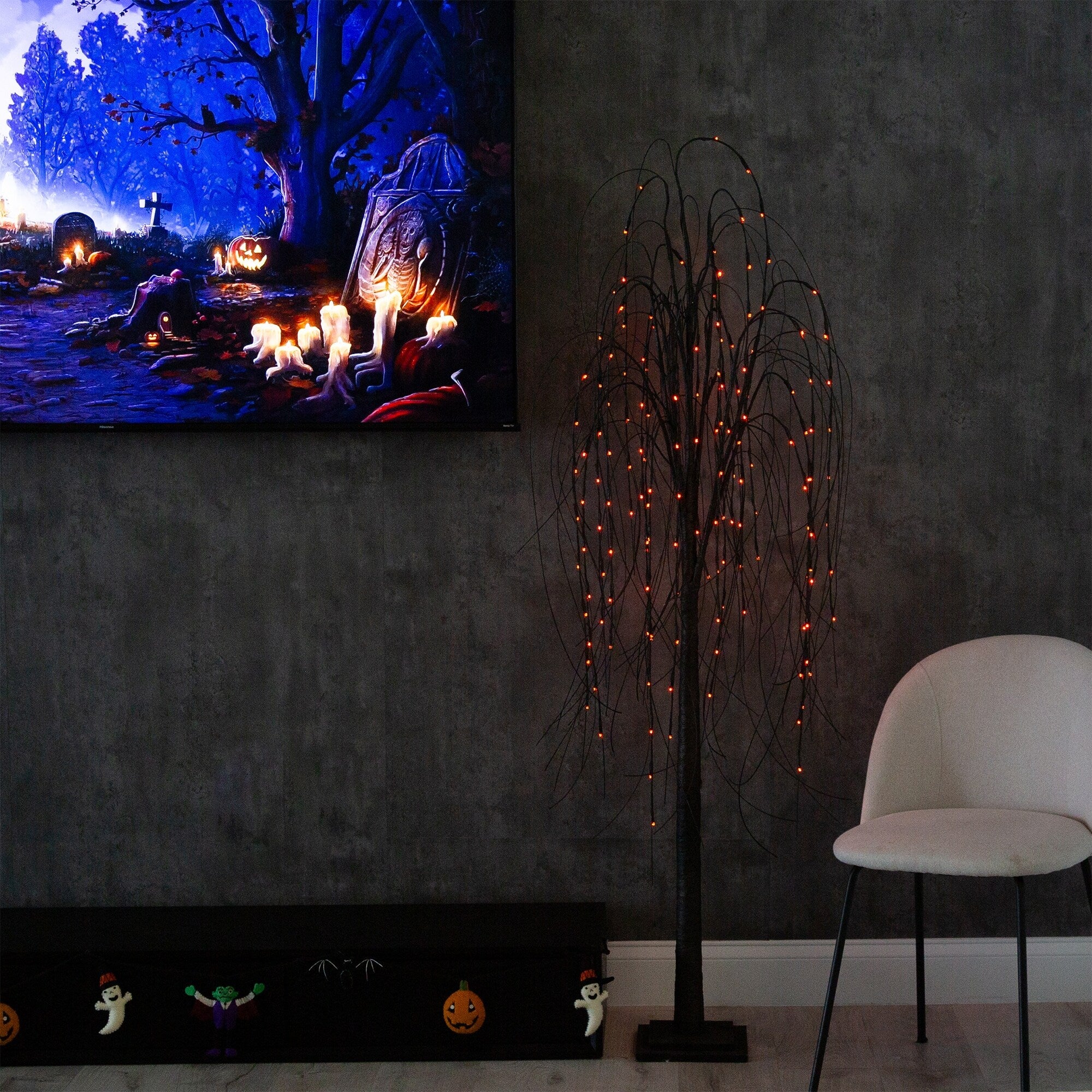 6' Pre-Lit Halloween Willow Tree with 160 Orange & Purple LED Lights