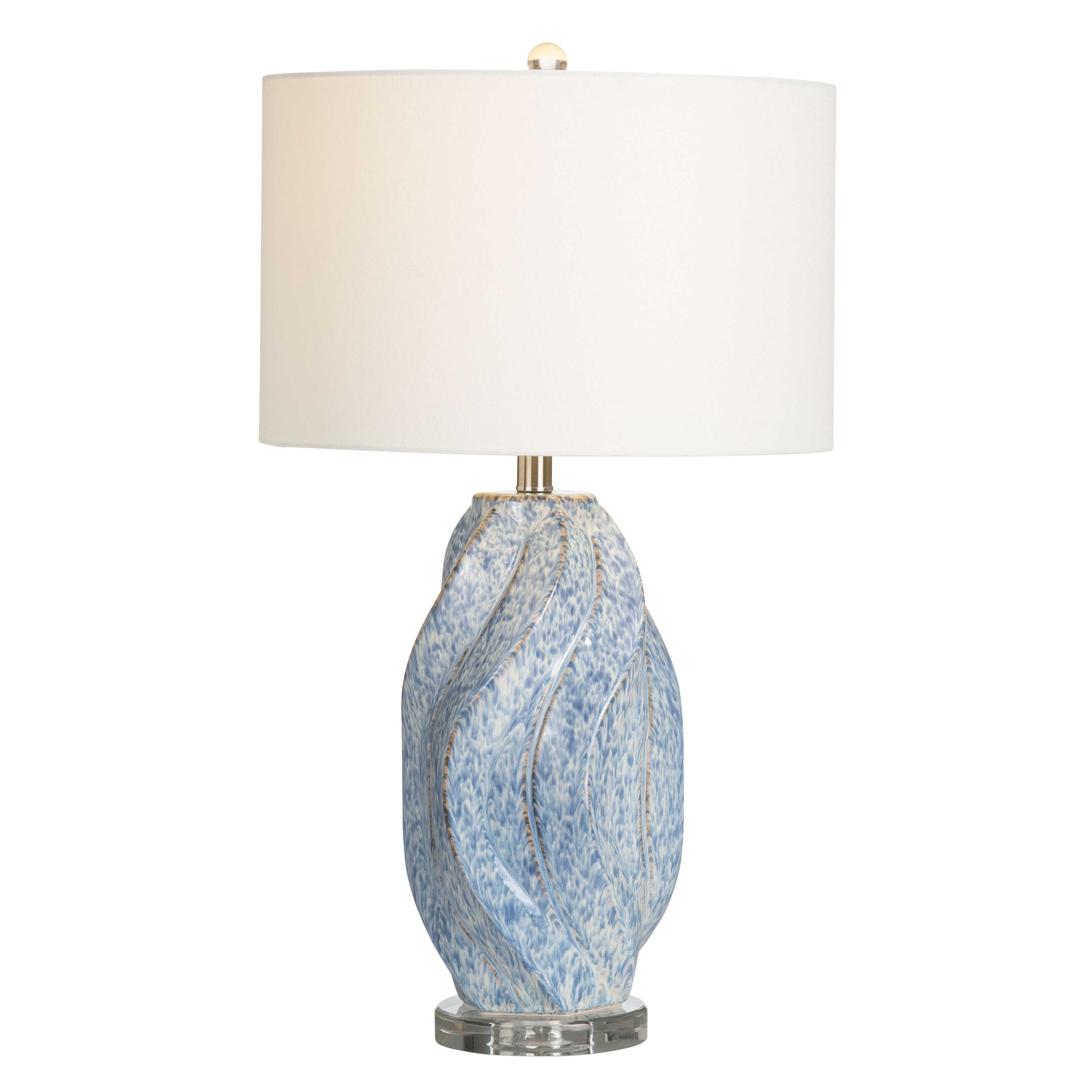 Janice 3-Way Swirl Ceramic Table Lamp with White Linen Shade