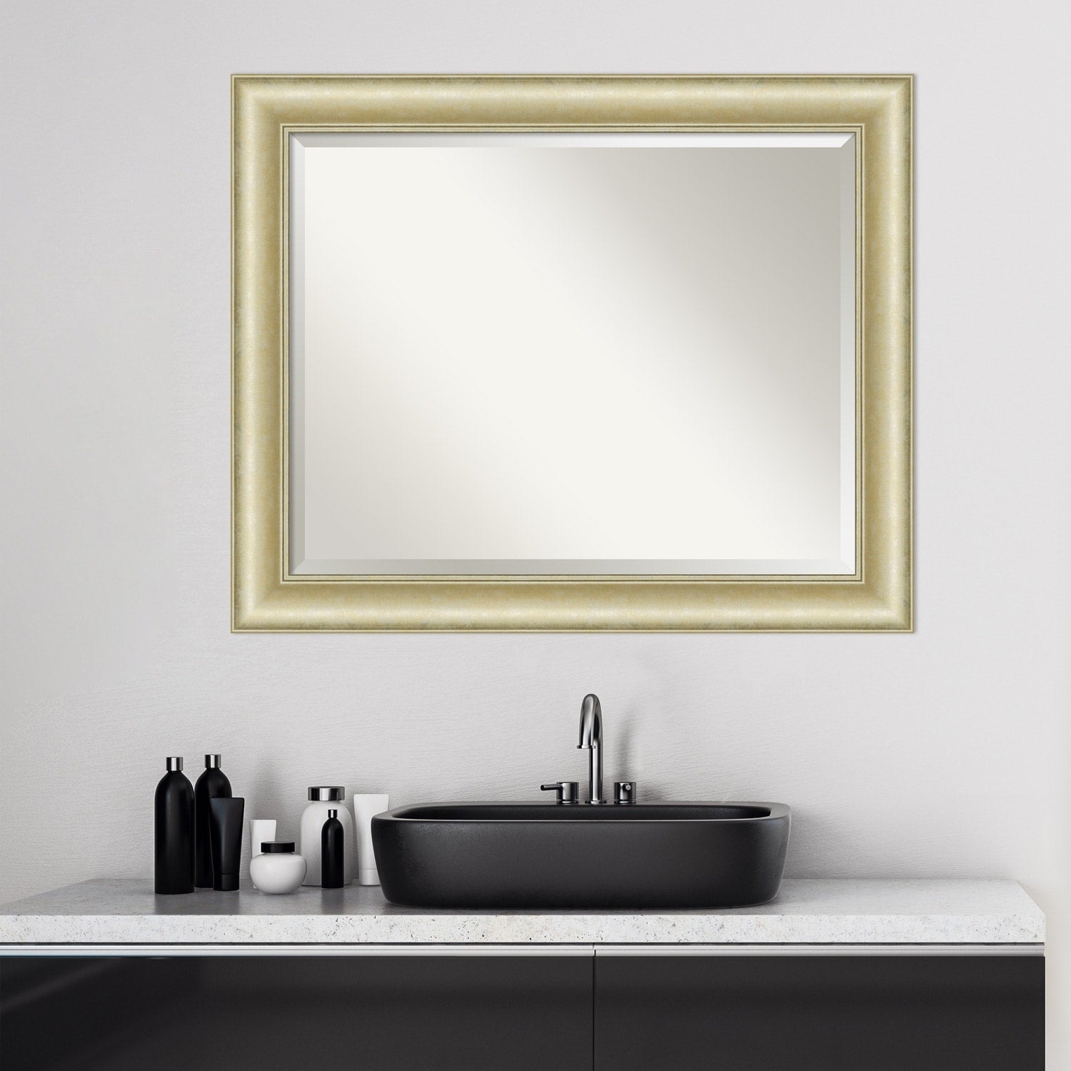 Beveled Bathroom Wall Mirror - Textured Light Gold Frame