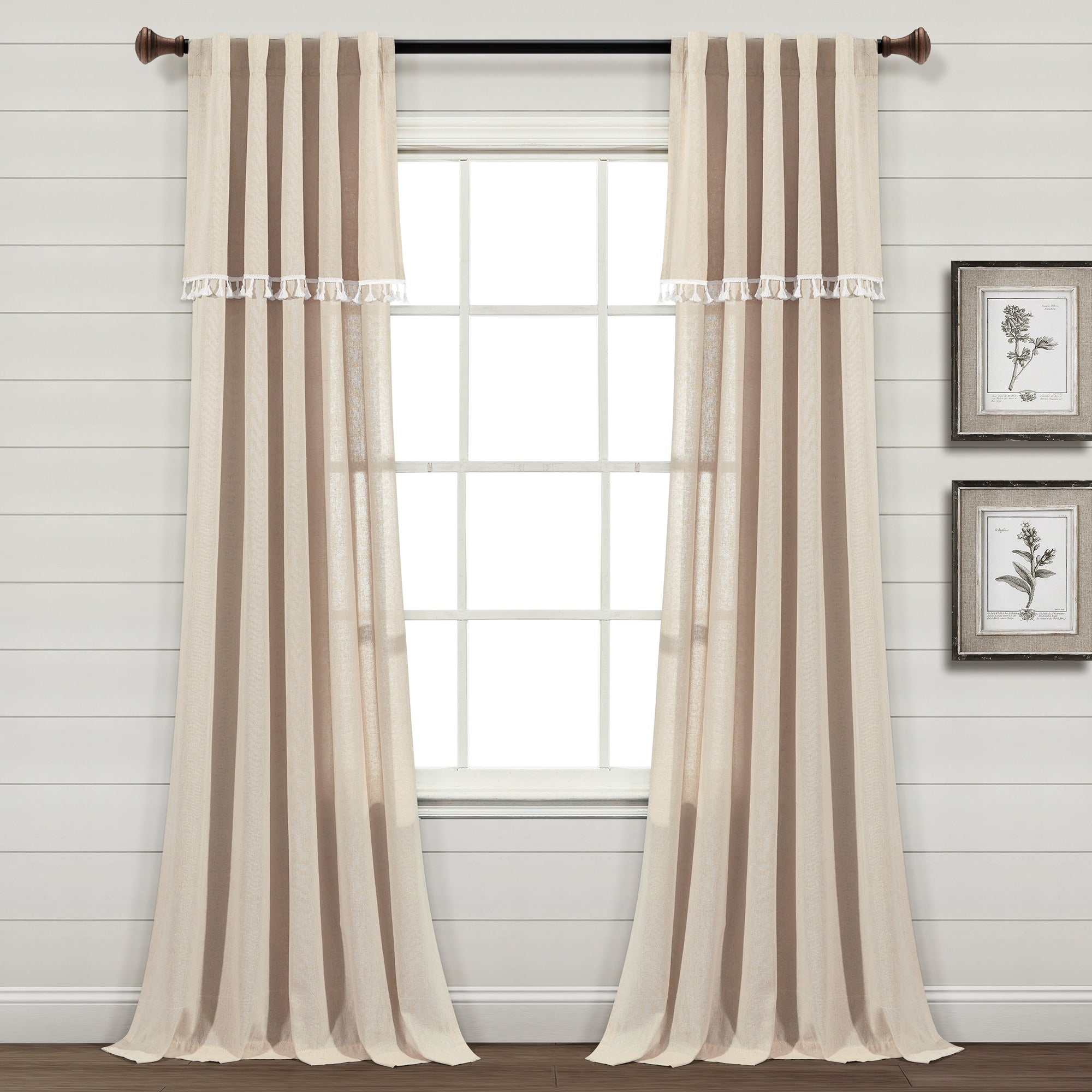 Lush Decor Ivy Tassel Faux Linen Window Curtain Panel Pair - 84 x 52