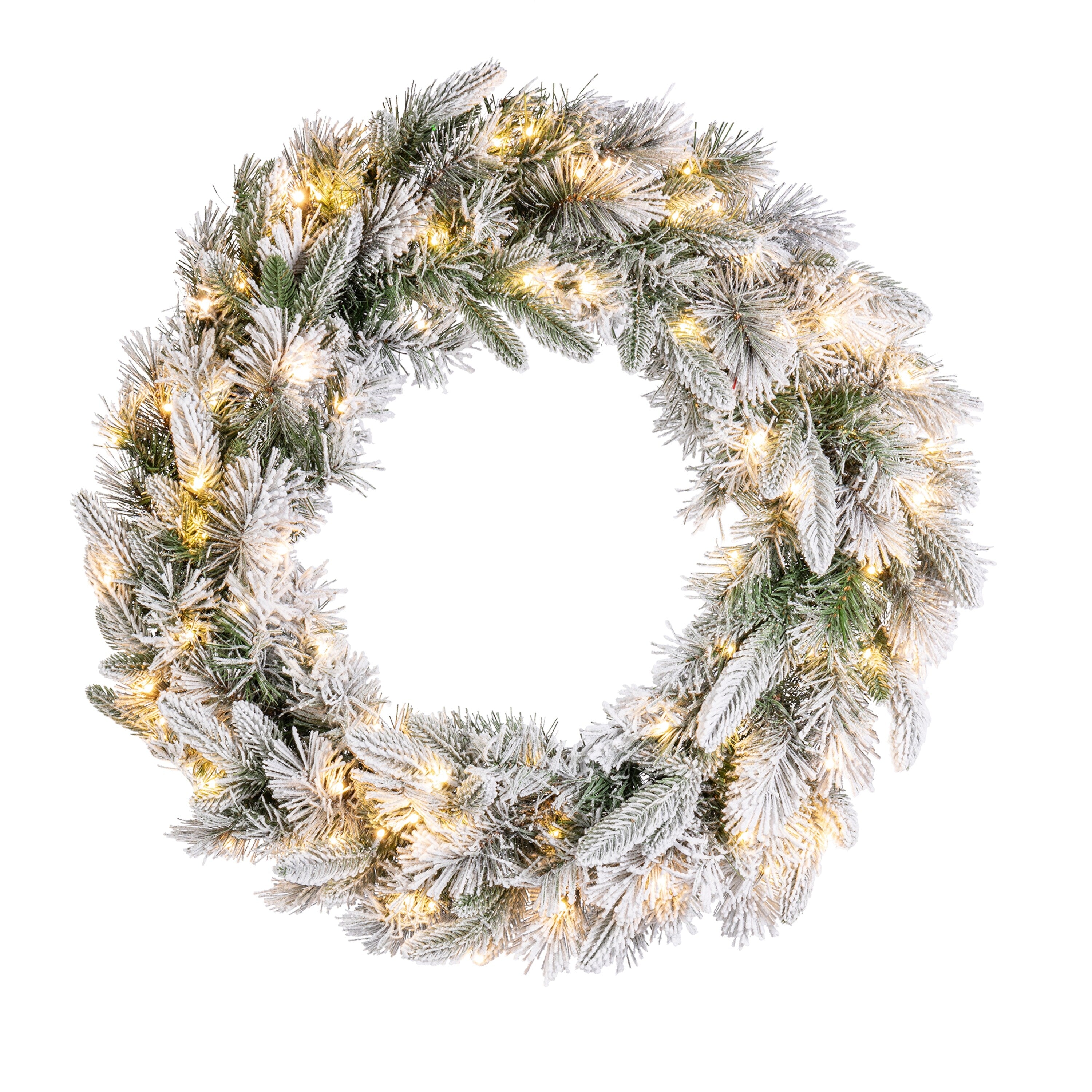 Elegant 30 Inch Prelit Mixed Tips Wreath with Dual Color LED Lights - Green