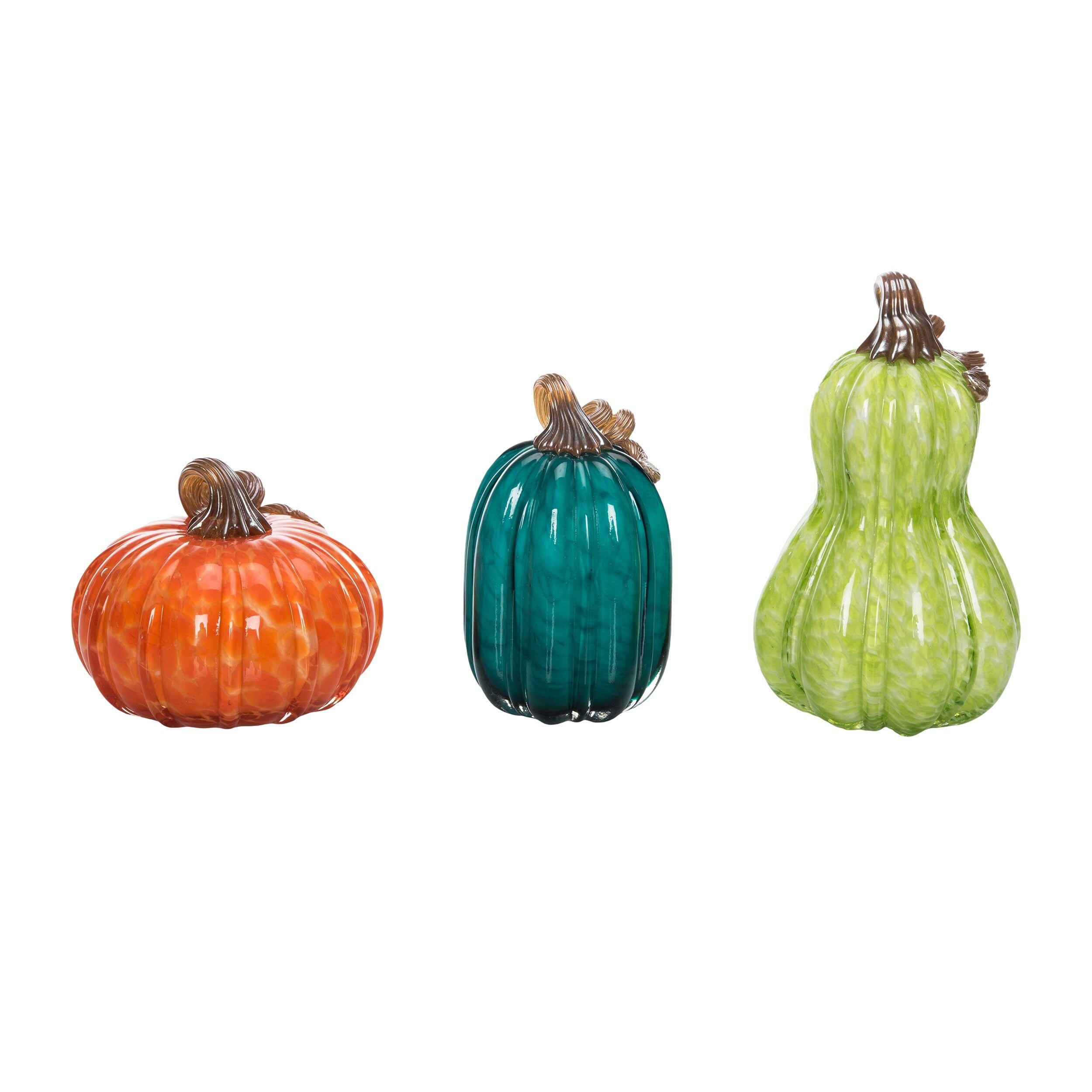 Transpac Glass 8.5 in. Multicolor Harvest Bright Pumpkins Set of 3 - Orange/Green/Lime Green