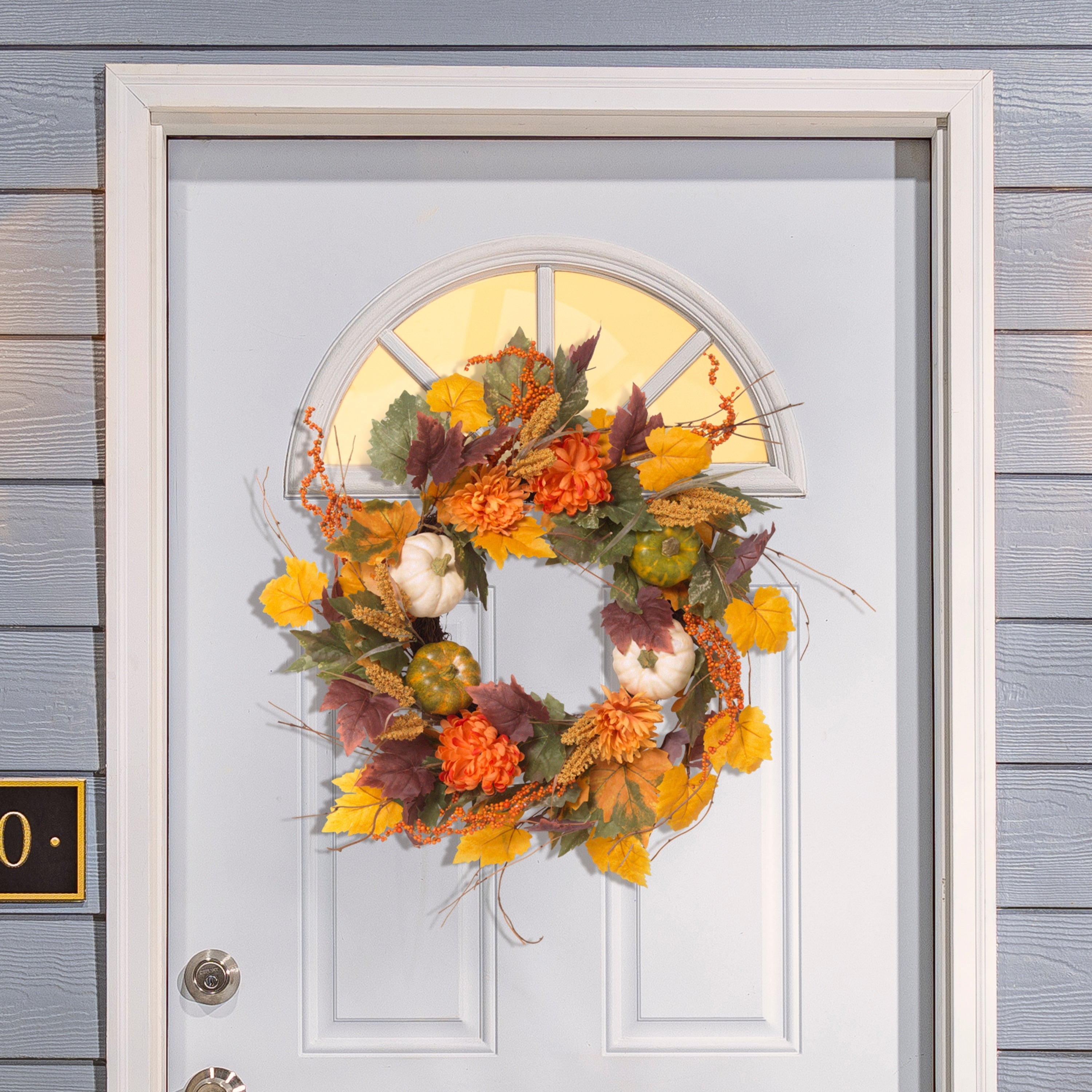 26 in. Diameter Harvest Wreath with Pumpkin and Berry Accents