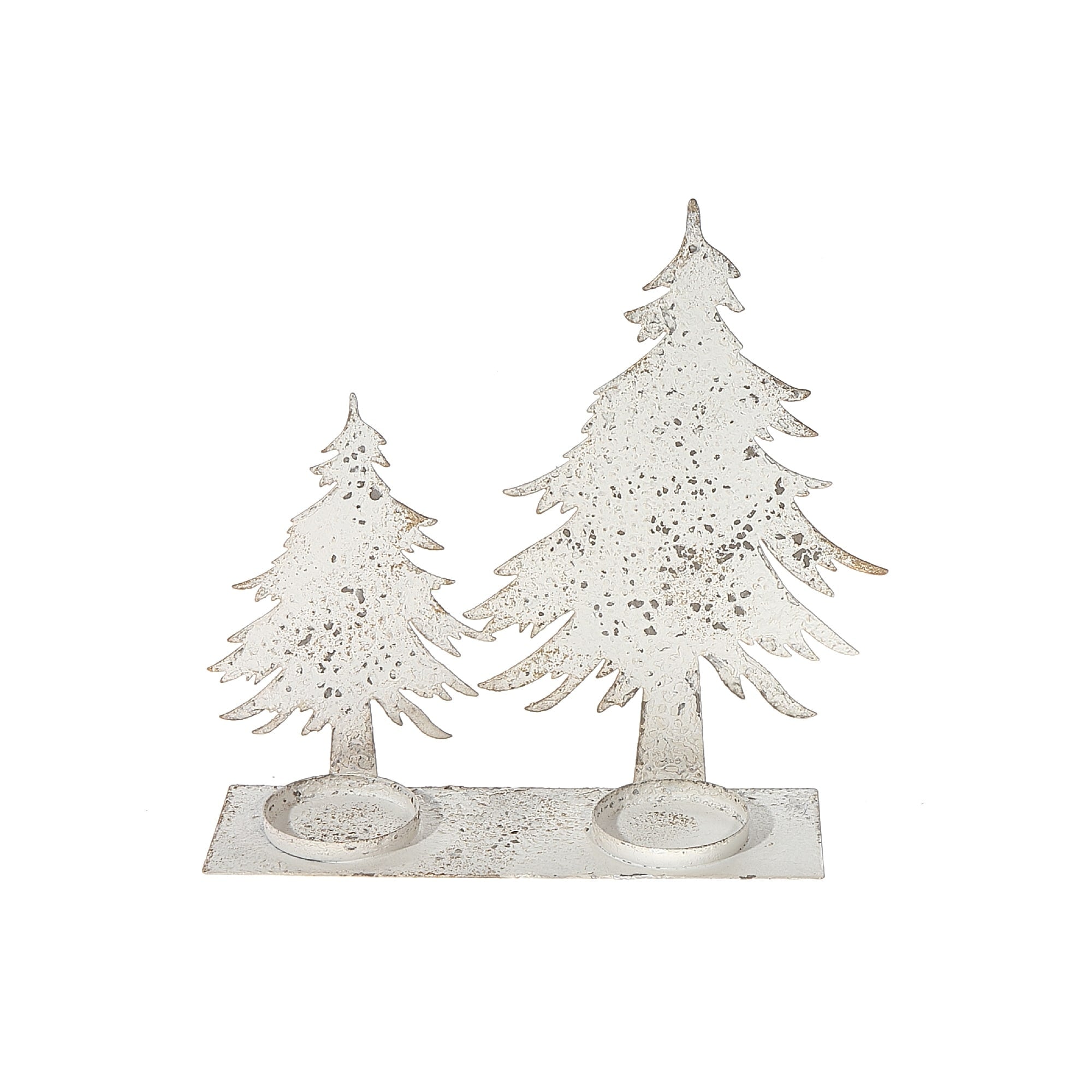 Distressed White Metal Double Tree Candleholder - Multi