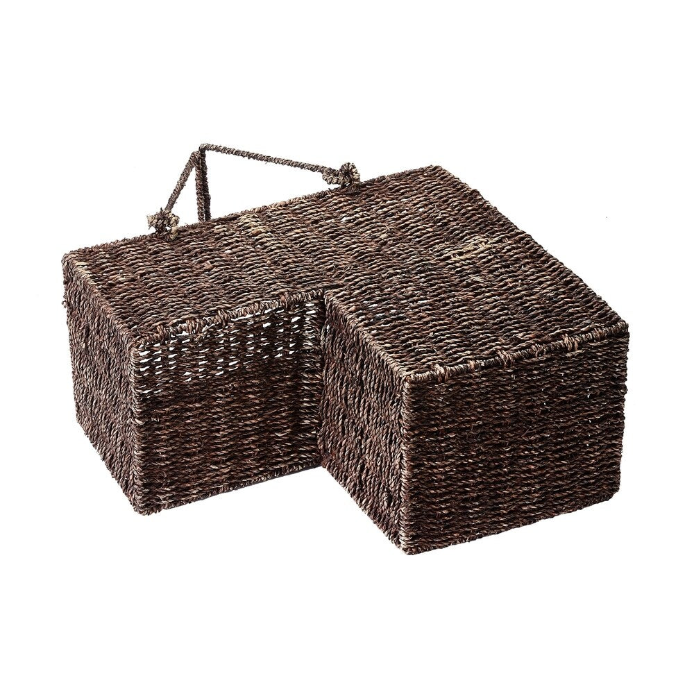 Villacera 14-Inch Wicker Stair Case Basket with Handles, Handmade Woven Seagrass - 16x8x14