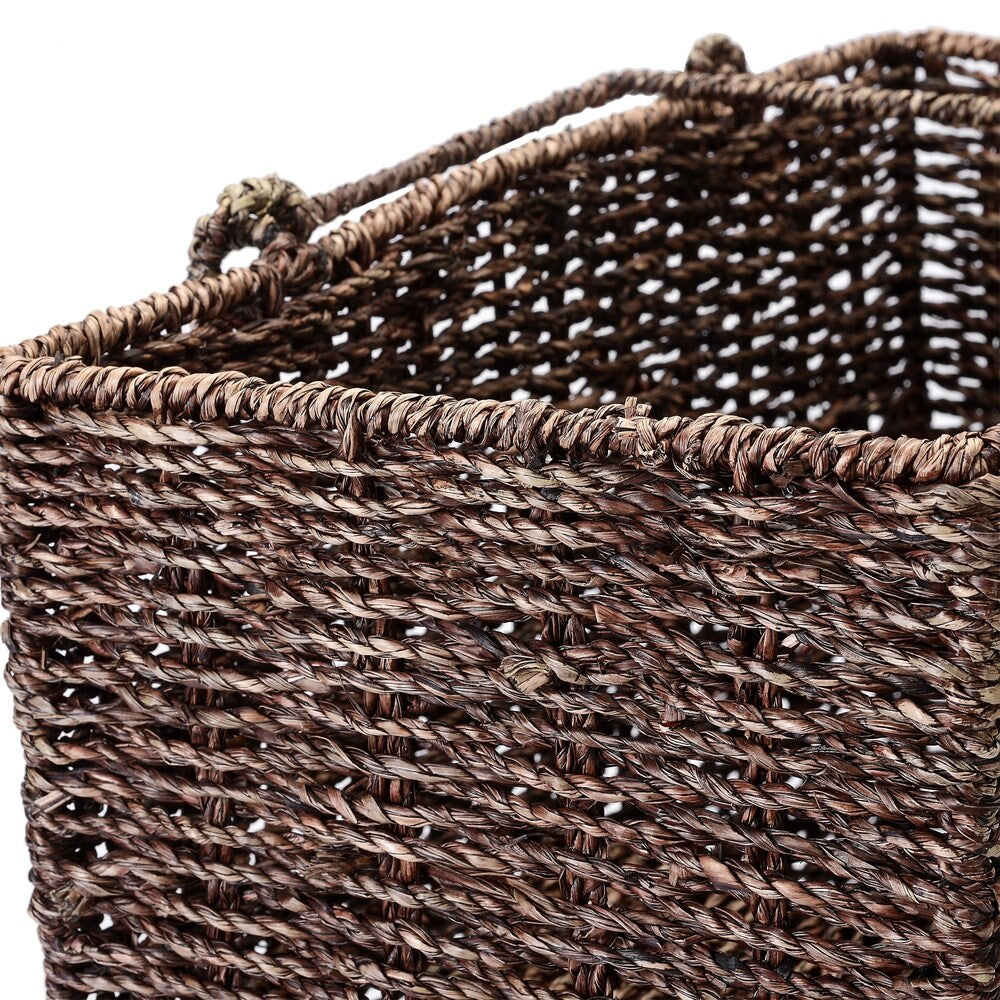 Villacera 14-Inch Wicker Stair Case Basket with Handles, Handmade Woven Seagrass - 16x8x14