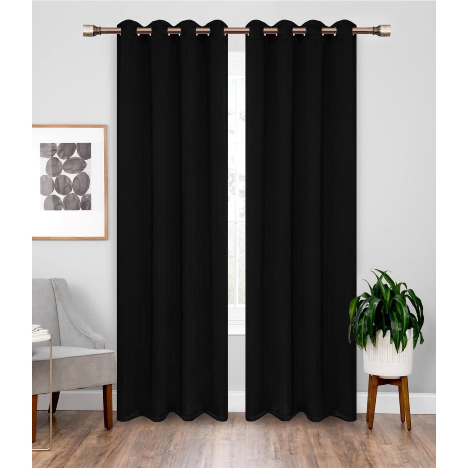 2 Piece Solid Black Blackout Curtain Panel Set