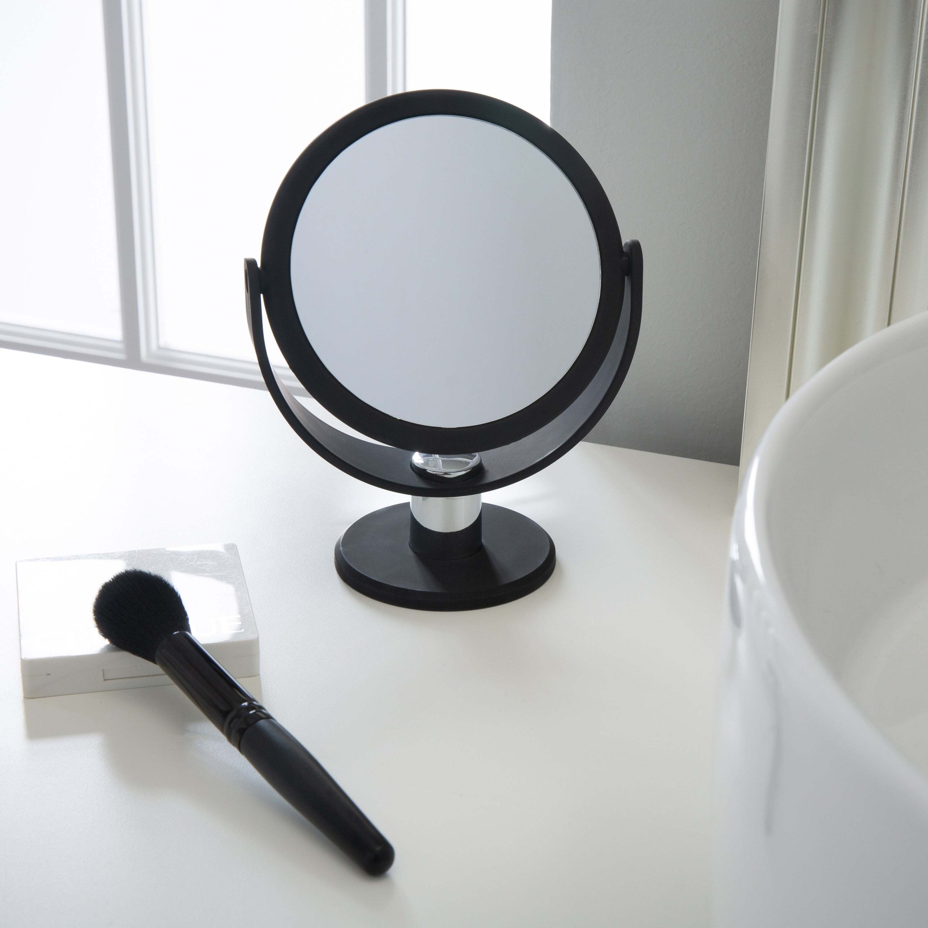 Home Details Dual Sided 10X Magnification Rubberized Vanity Mirror in Black