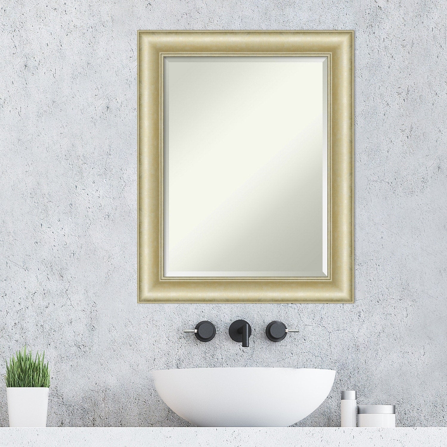 Beveled Bathroom Wall Mirror - Textured Light Gold Frame