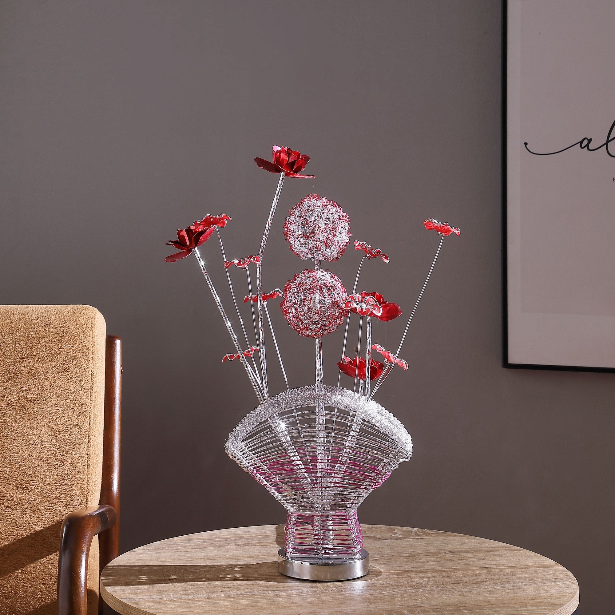 21.5 In LED Aluminum Rose Petal Vase Table Lamp