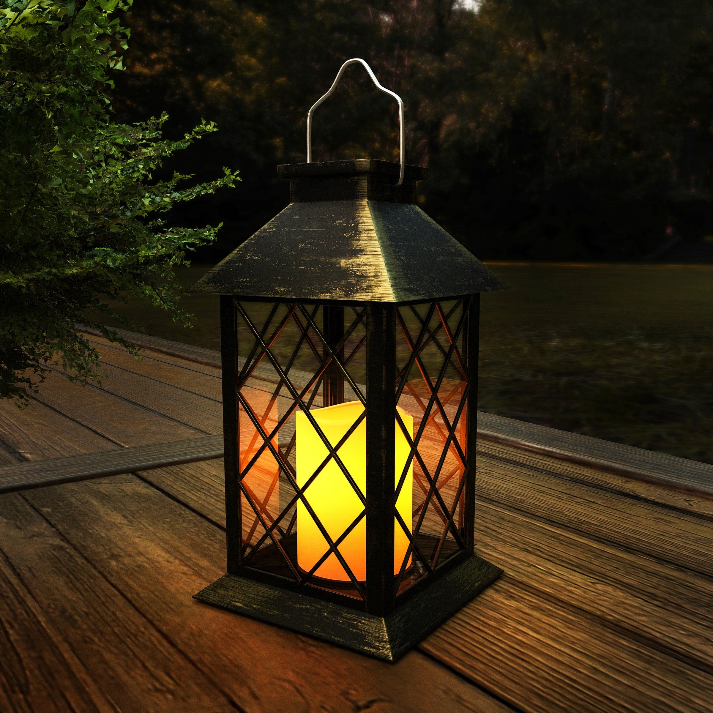 Lavish Home Solar Powered Lantern with LED Candle