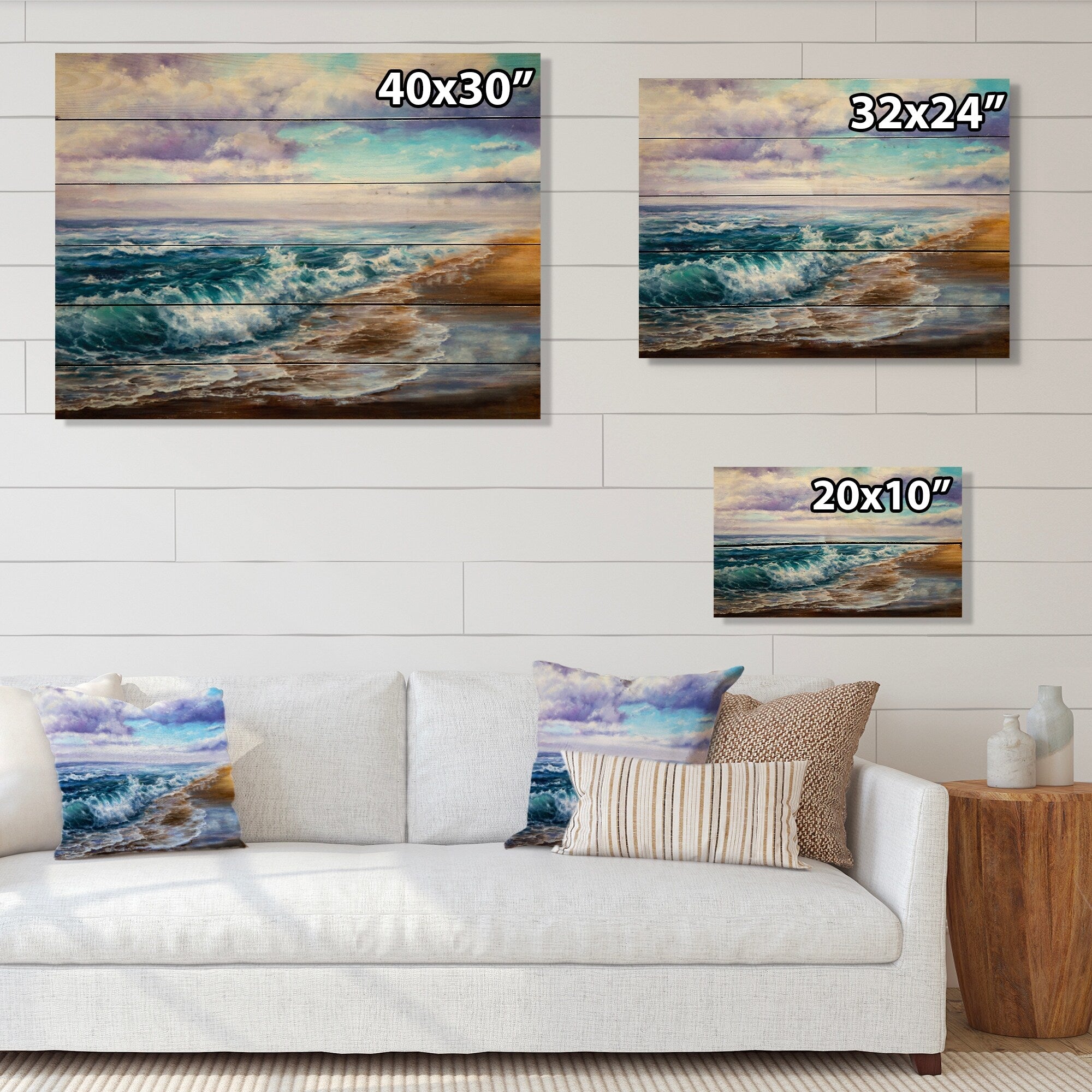 Designart 'Coastal Waves Painting' Nautical & Coastal Wood Wall Art Panels - Natural Pine Wood