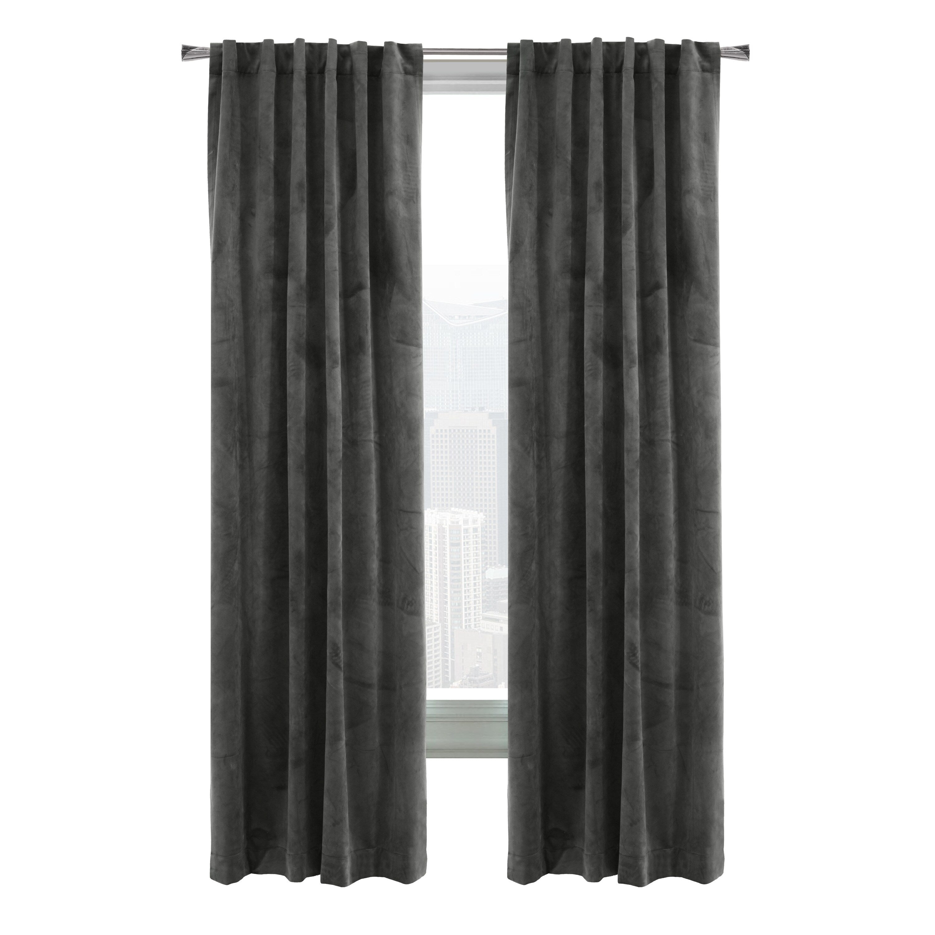 Seren Room Darkening Dual Header Velvety Curtain Panel