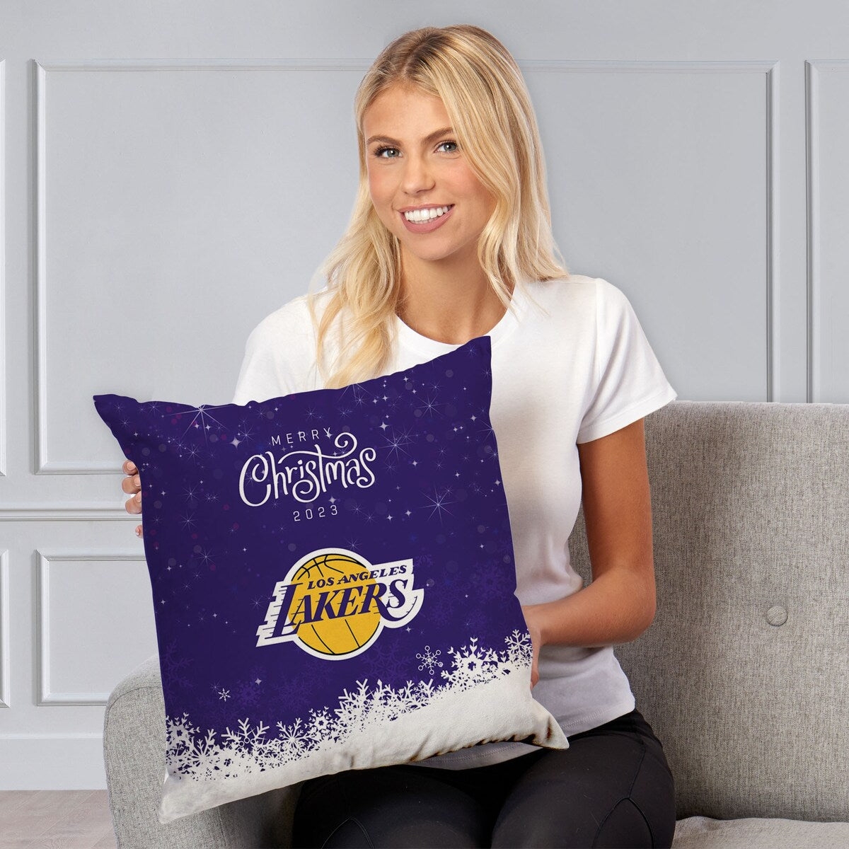 NBA Christmas 2023 Lakers Printed Throw Pillow - Purple