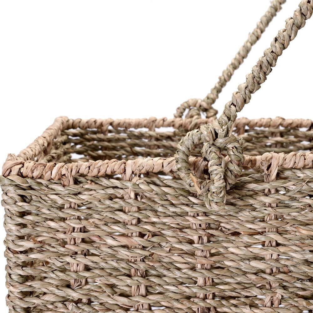 Villacera 14-Inch Wicker Stair Case Basket with Handles, Handmade Woven Seagrass - 16x8x14