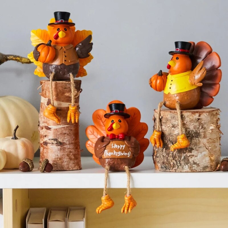 Thanksgiving Turkey Statues: 3-Piece Set