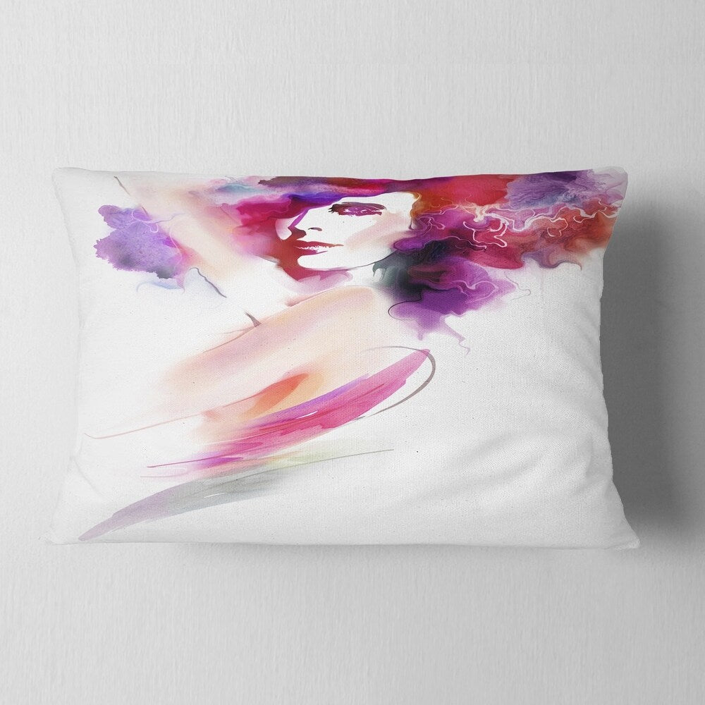 Designart 'Woman with Colors' Portrait Throw Pillow