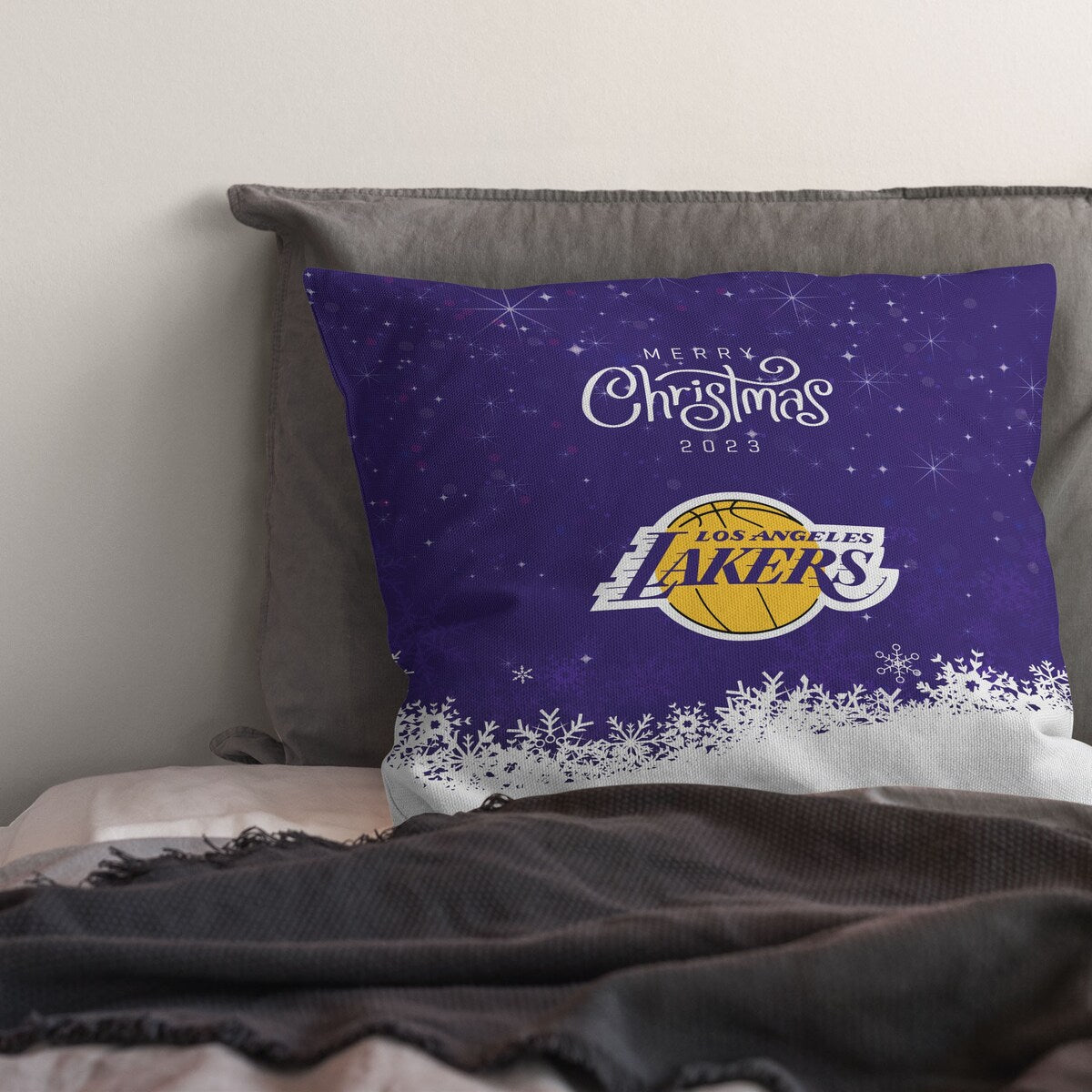 NBA Christmas 2023 Lakers Printed Throw Pillow - Purple