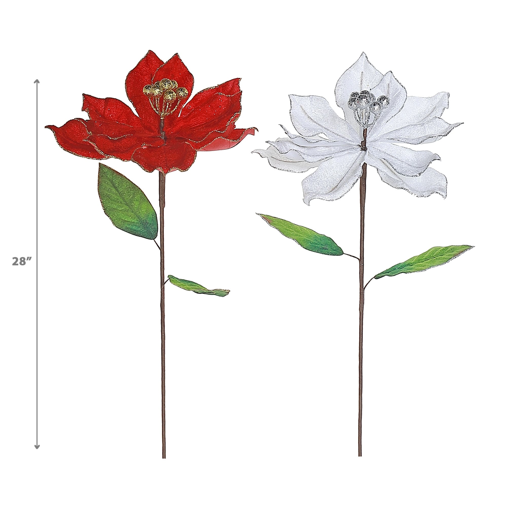 Glitter Edged Poinsettia Stem - Set of 6 - Multi