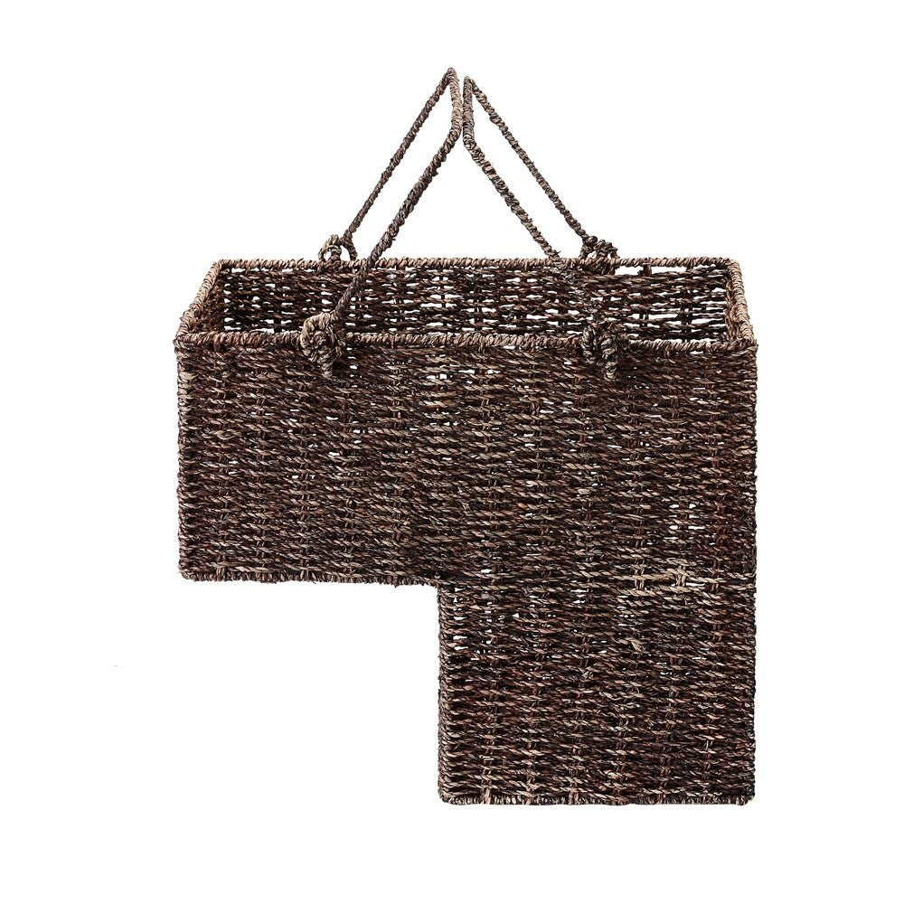 Villacera 14-Inch Wicker Stair Case Basket with Handles, Handmade Woven Seagrass - 16x8x14