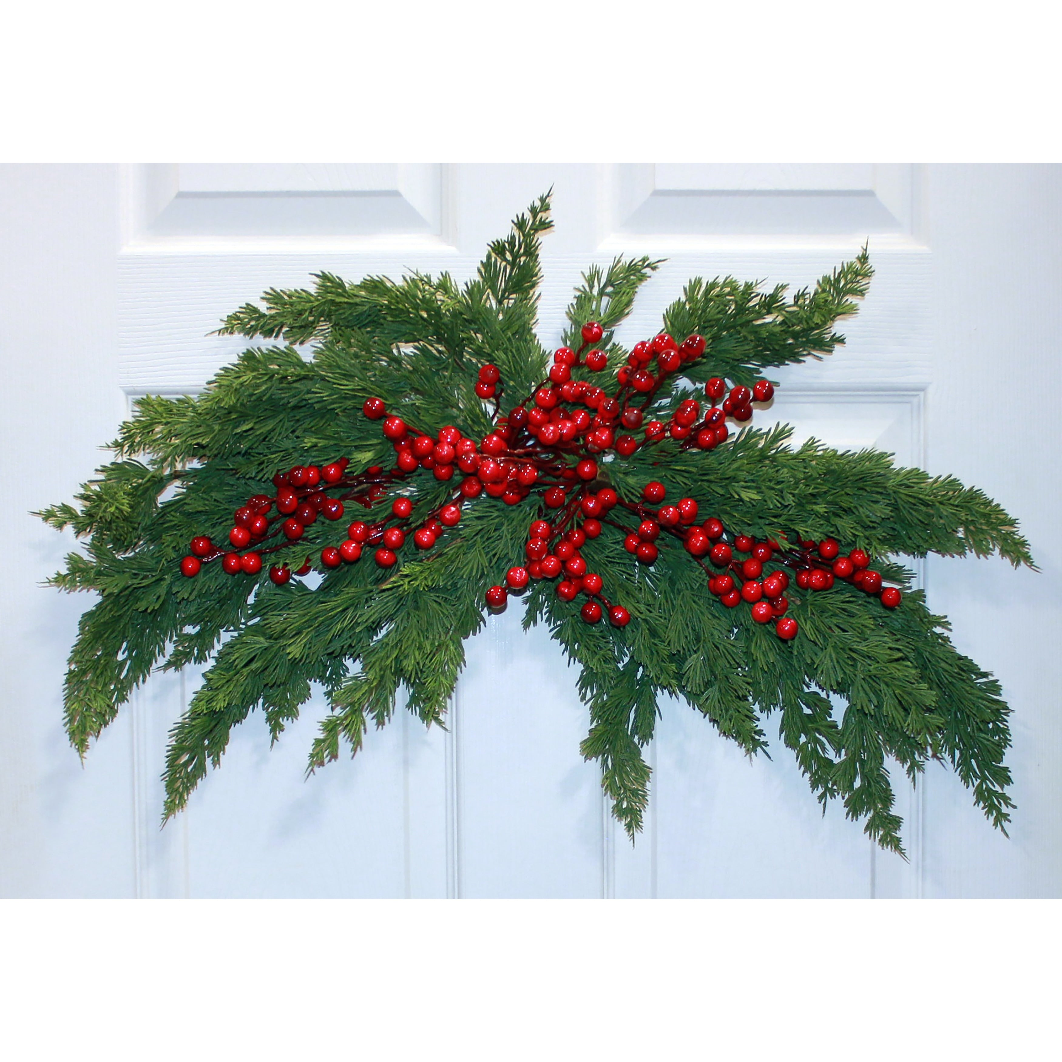 30 Christmas Artificial Red Berries Evergreen Pine Cypress Swag - 30