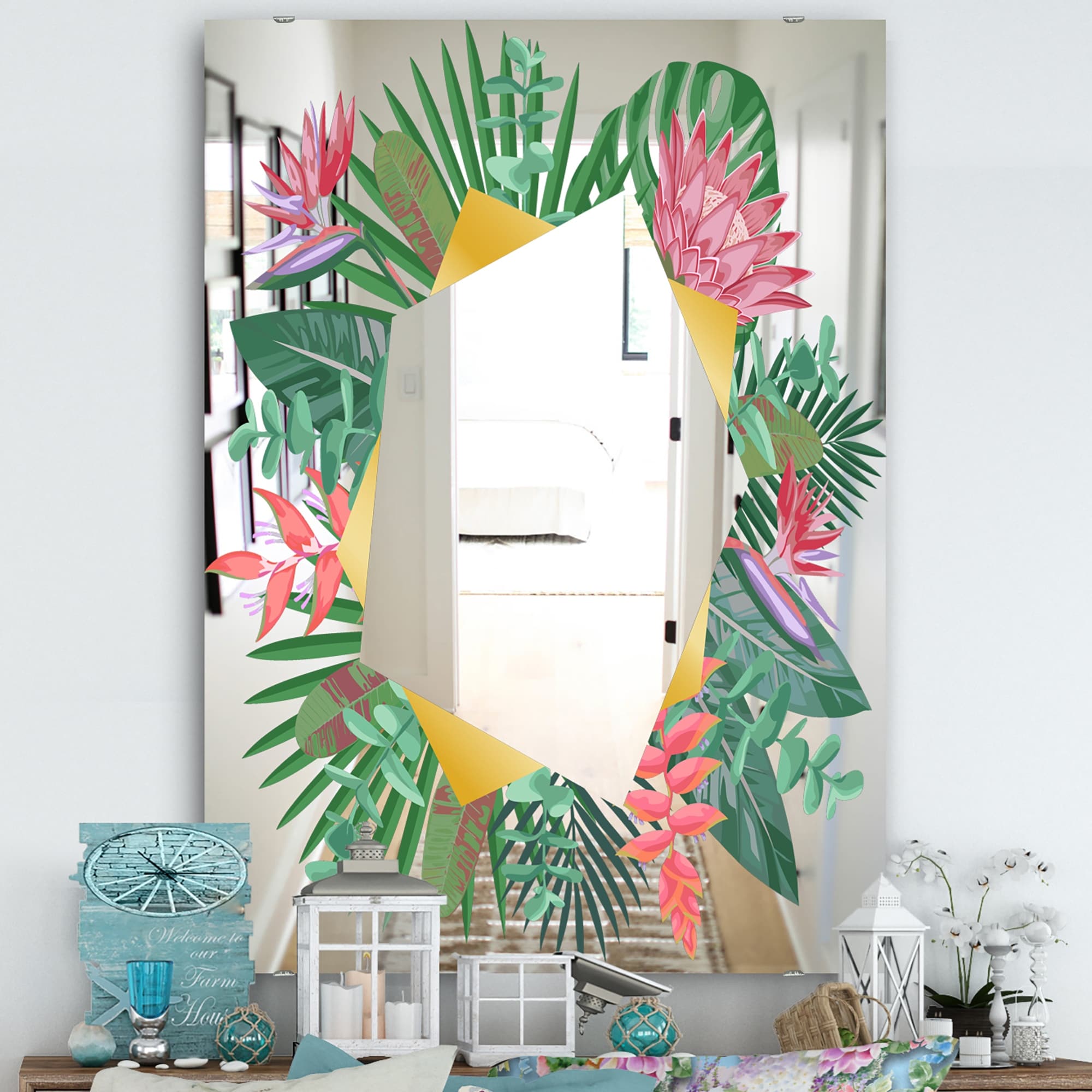 Designart 'Efflorescent Gold Abundance 1' Traditional Mirror - Large Printed Wall Mirror