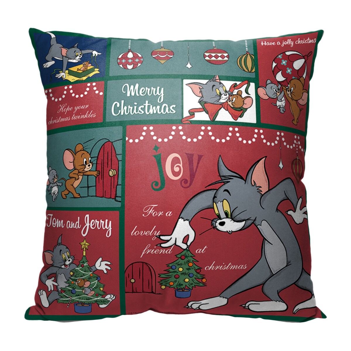 WB Tom and Jerry Christmas Compilation Printed Throw Pillow - Red