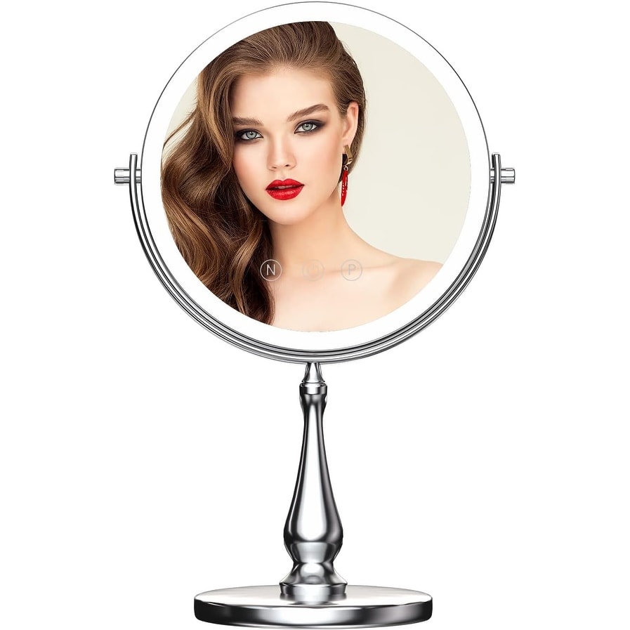 9 Makeup Mirror, 1X/10X Magnifying Mirror with 3 Colors Dimmable Lightning, 360°Rotation Double Sided Desk Mirror